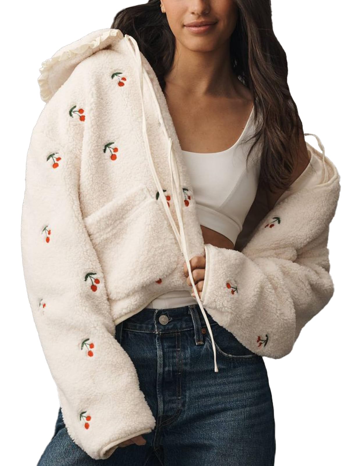 CUFEZN Women Peter Pan Ruffer Collar Fleece jacket Cute Cozy Warm Wool Outerwear Coat 2025 Trendy Vintage Clothes