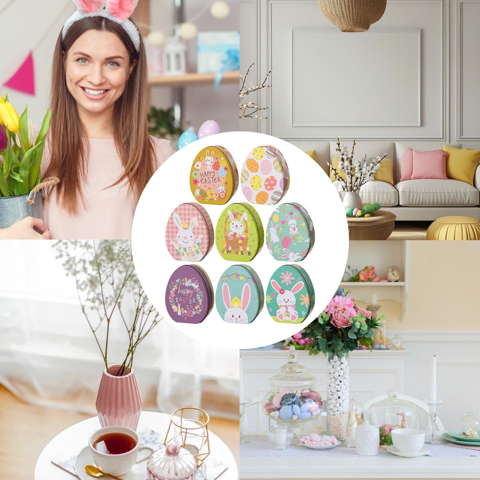 Easter Candy Jar, króliczka Candy Jar 8x w kształcie jajka czekoladowe | Stołowe elementy, dekoracyjny pojemnik do przechowywania żywności, dekoracja wielkanocna na czekoladowe c