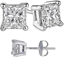 14k Gold Plated Post & Sterling Silver 4 Prong Pure Brilliance Cubic Zirconia Stud Earrings CZ 1.0 to 10.0ctw