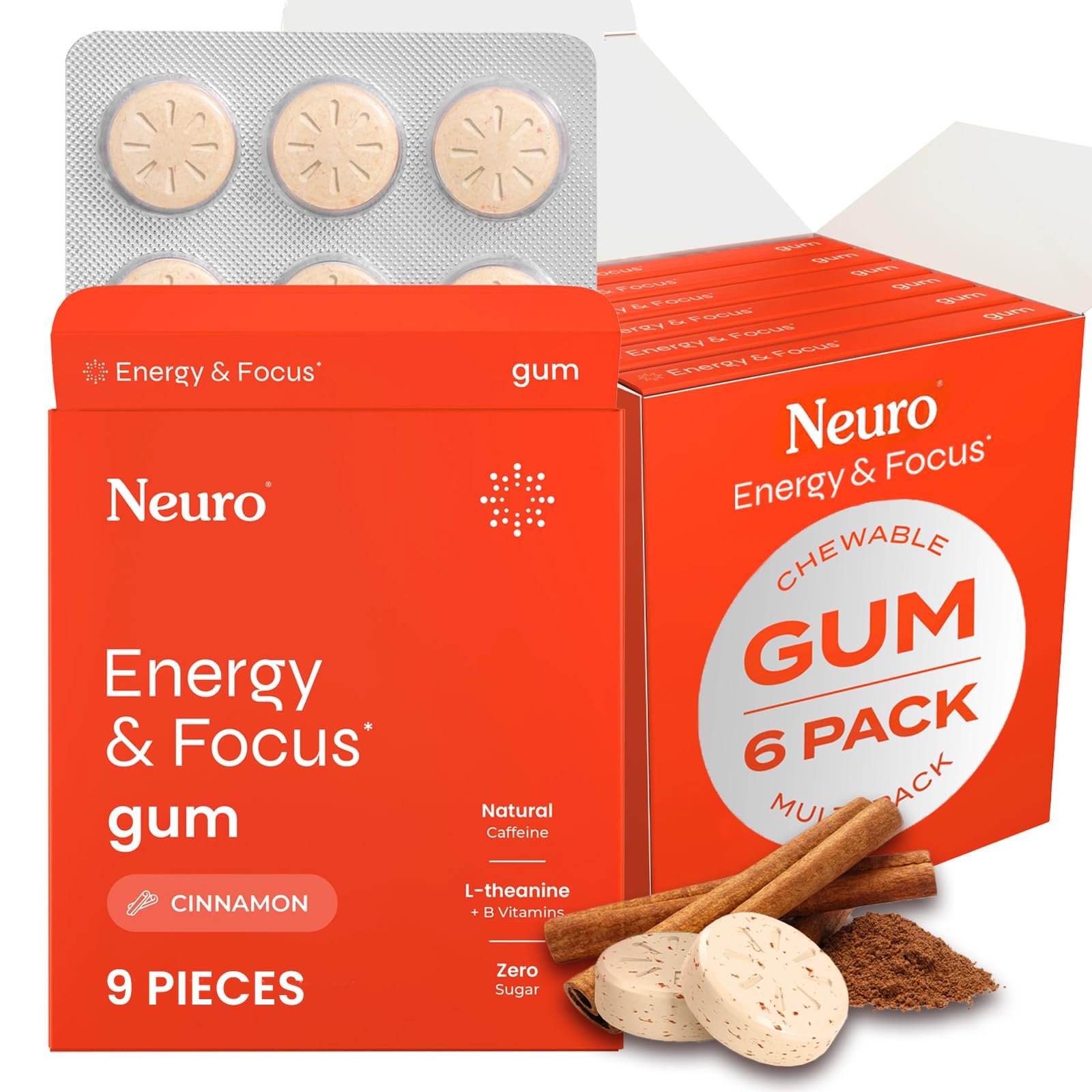 Sponsored Ad - Neuro Energy & Focus Gum - 40mg Natural Caffeine Gum & Nootropic Energy Supplement with L-Theanine & B Vitamins - Sugar Free, Vegan - Cinnamon, 54ct