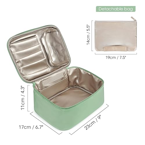 Miniatura 7 de Bolsa de maquillaje de viaje, bolsa grande para cosméticos, estuche organizador para mujeres y niñas (verde menta)