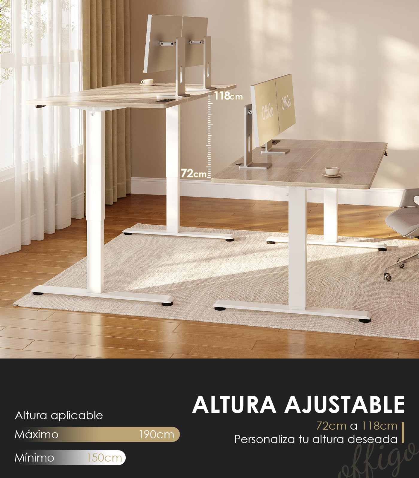 OffiGo Escritorio Elevable, 160x80cm Mesa Elevable Escritorio con Enchufes y Carga USB, Mesa Regulable Altura con 2 Memorias, Standing Desk para Oficina, Casa, Juegos, Beige