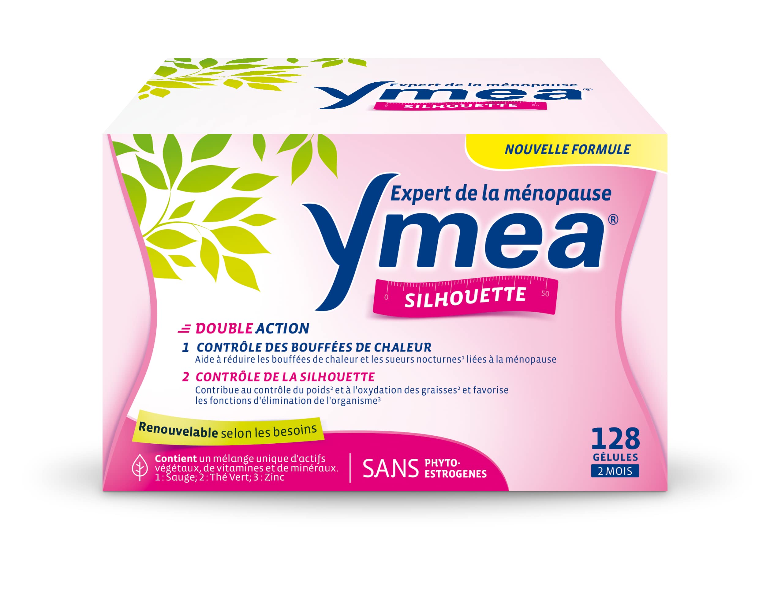 Ymea Silhouette - Complément Alimentaire ménopause - actifs végétaux, vitamines et minéraux - contrôle des bouffées de chaleur1 et de la silhouette2-128 gélules - 2 mois