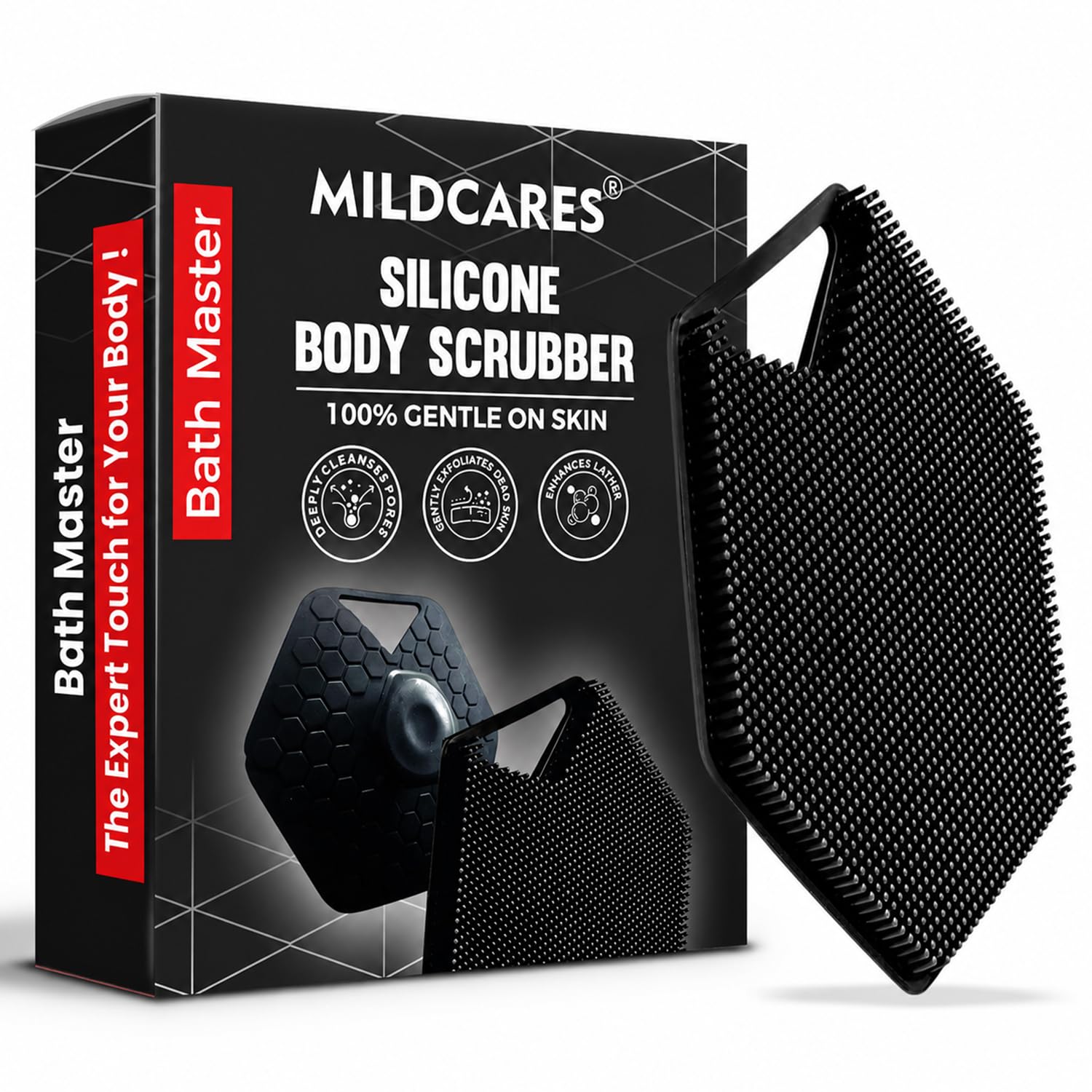 MildCares Bath Scrubber (Black) | With Soft Silicone Bristle & No Slip Handle | Deeply Cleanses, Gently Exfoliates & Removes Dead Skin | Silicone Body Scrubber for Women & Men | For All Skin Types-image-29