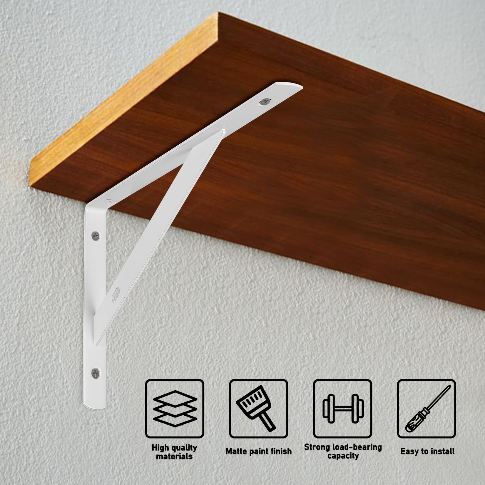 8 Pezzi Staffa per Mensola Triangolare, Staffe Supporti per Mensole a Parete Triangolare, Staffa per Tavolo a Muro 90 Gradi Angolo Retto per Mensole in Legno Galleggianti Libreria, 300x190mm bianco