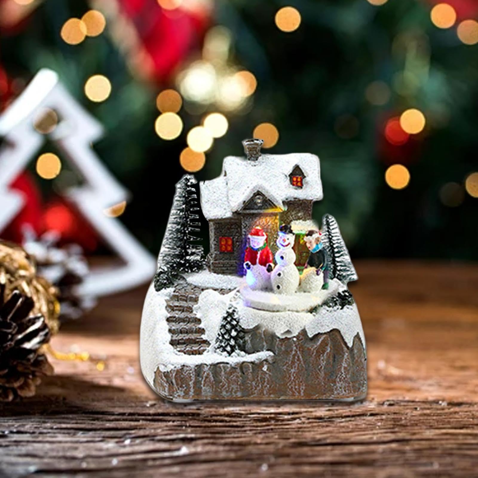 Carillon Natalizio Ornamentale Villaggio Natalizio Led Decorativo in Resina con Paesaggio Innevato Adatto per Salotto, Bambini E Pupazzo di Neve