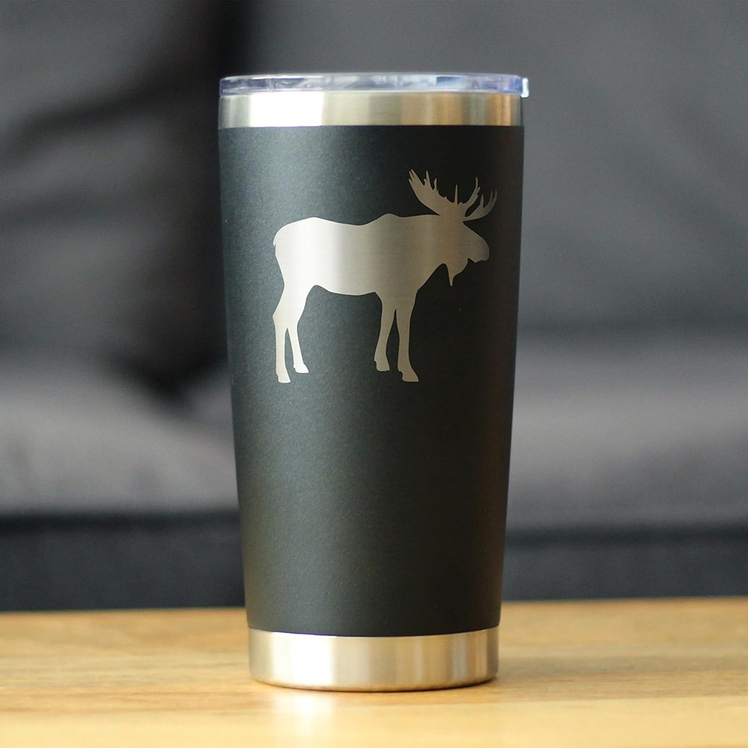 Custom Moose Silhouette - Personalized Insulated Coffee Tumbler Cup with Sliding Lid - Stainless Steel Travel Mug - Outdoor Camping Gift for Women and Men