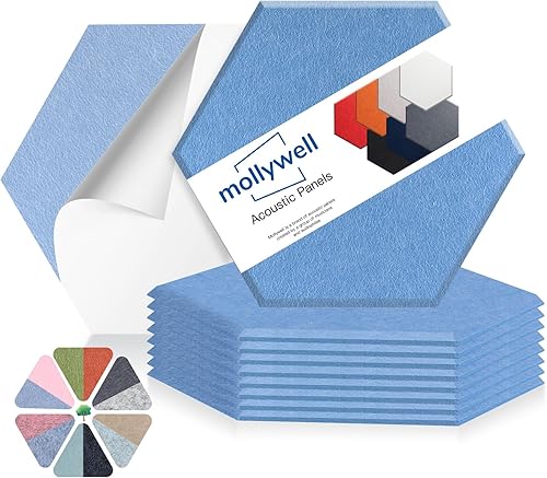 Mollywell Paneles acústicos hexagonales, de alta densidad, insonorización, azulejos decorativos de fieltro para pared, reducción de ruido, para