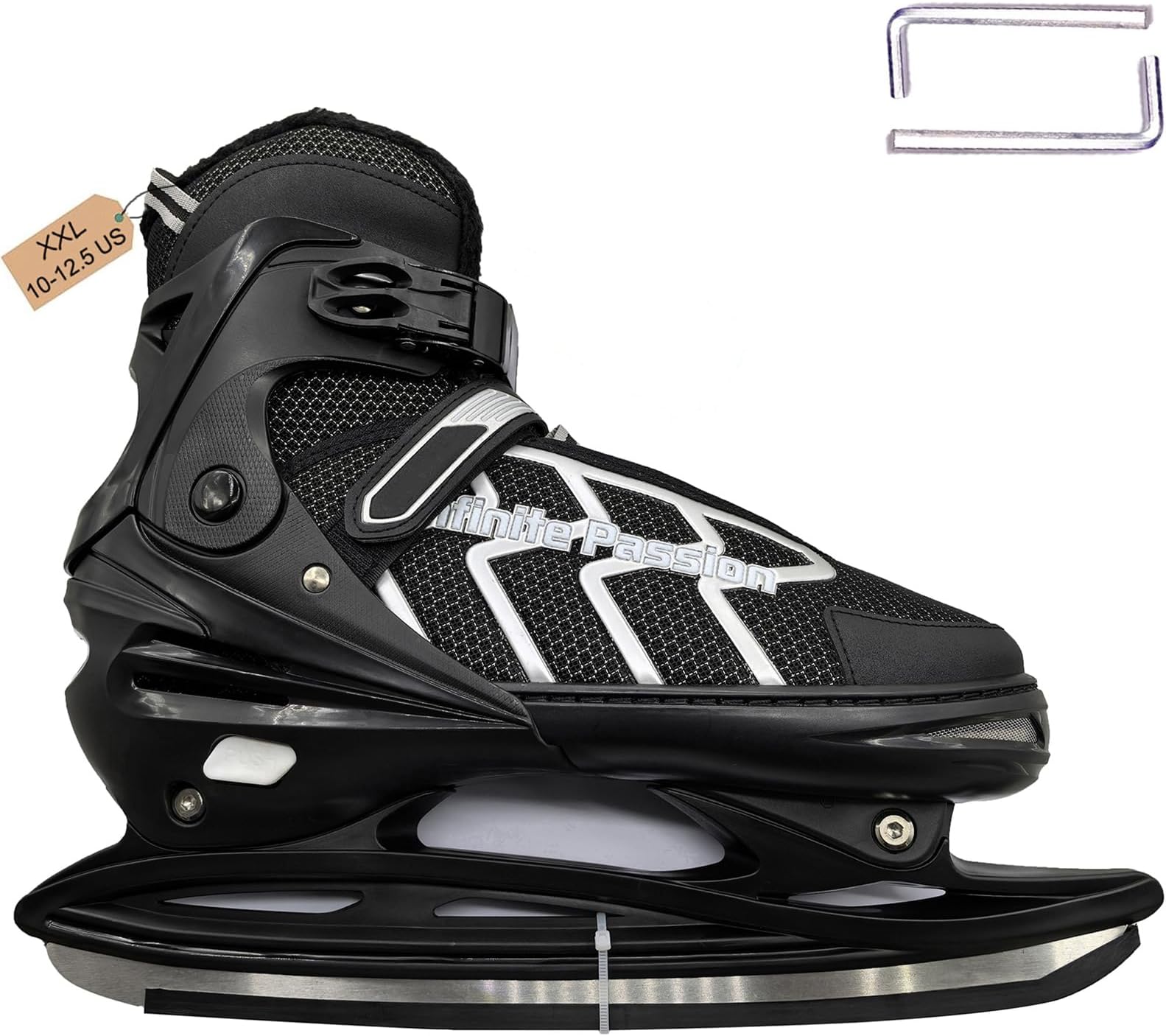 PJIRBZGGXX-Large (10-12.5 US) Mens Ice Skates, Adults Youth Adjustable Ice Skate, Warm and Breathable Ice Hockey Skates with Quick Lacing System & Push-Lock Buckle for Secure Hold