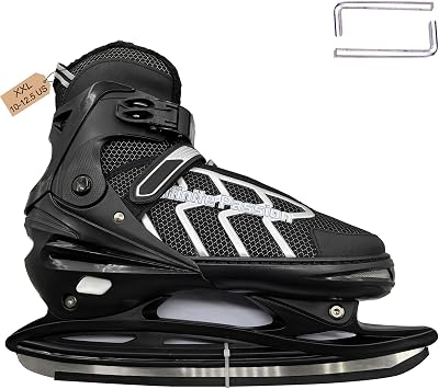 XX-Large 10-12.5 US Mens Ice Skates, Adults Youth Adjustable Ice Skate, Warm and Breathable Ice Hockey Skates with Quick Lacing System & Push-Lock Buckle for Secure Hold