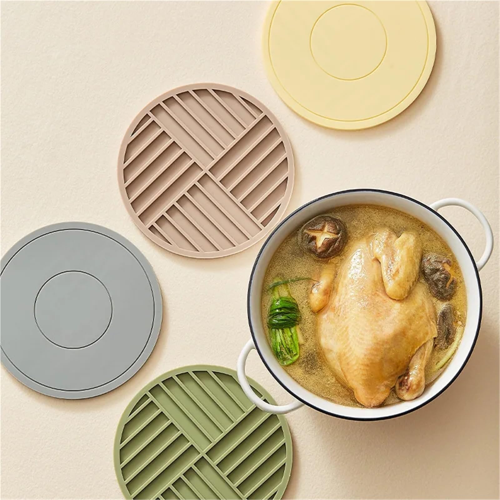 Tappetini 4 Pezzi Tappetino in Silicone Spesso Resistente alle Alte Temperature, Tappetino Rotondo for Forno a microonde, Tappetino in Silicone, Tappetino Isolante Termico per Cucina(Gray)