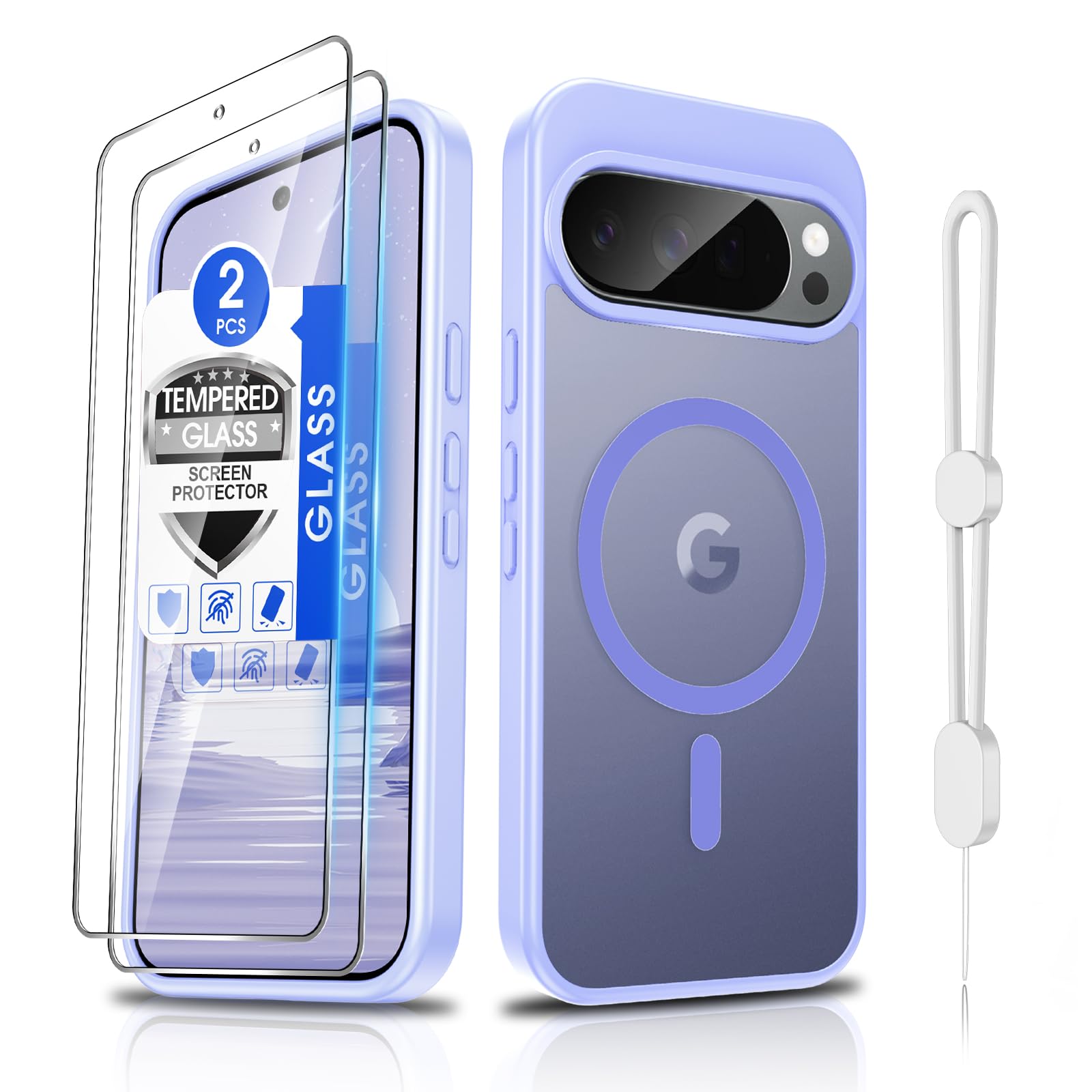 Dizn for Google Pixel 10 &amp; Pixel10 pro Case,[Not Fit Pixel 10 Pro XL],with Tempered Glass Screen Protector,Compatible with MagSafe,Matte Military-Grade Shockproof for 10/10Pro,Light Purple