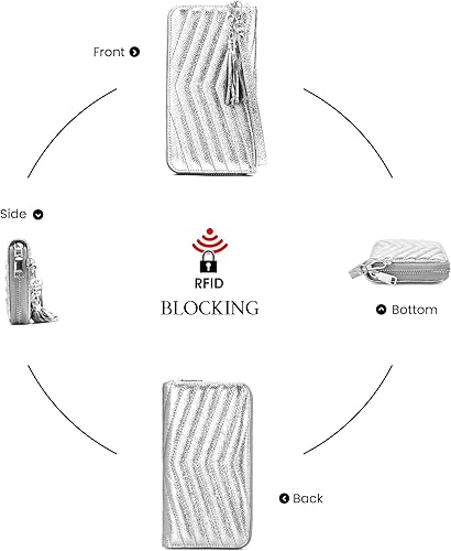 Miniatura 7 de befen Cartera acolchada de cuero genuino para mujer, con cremallera RFID alrededor de diseñador, cartera