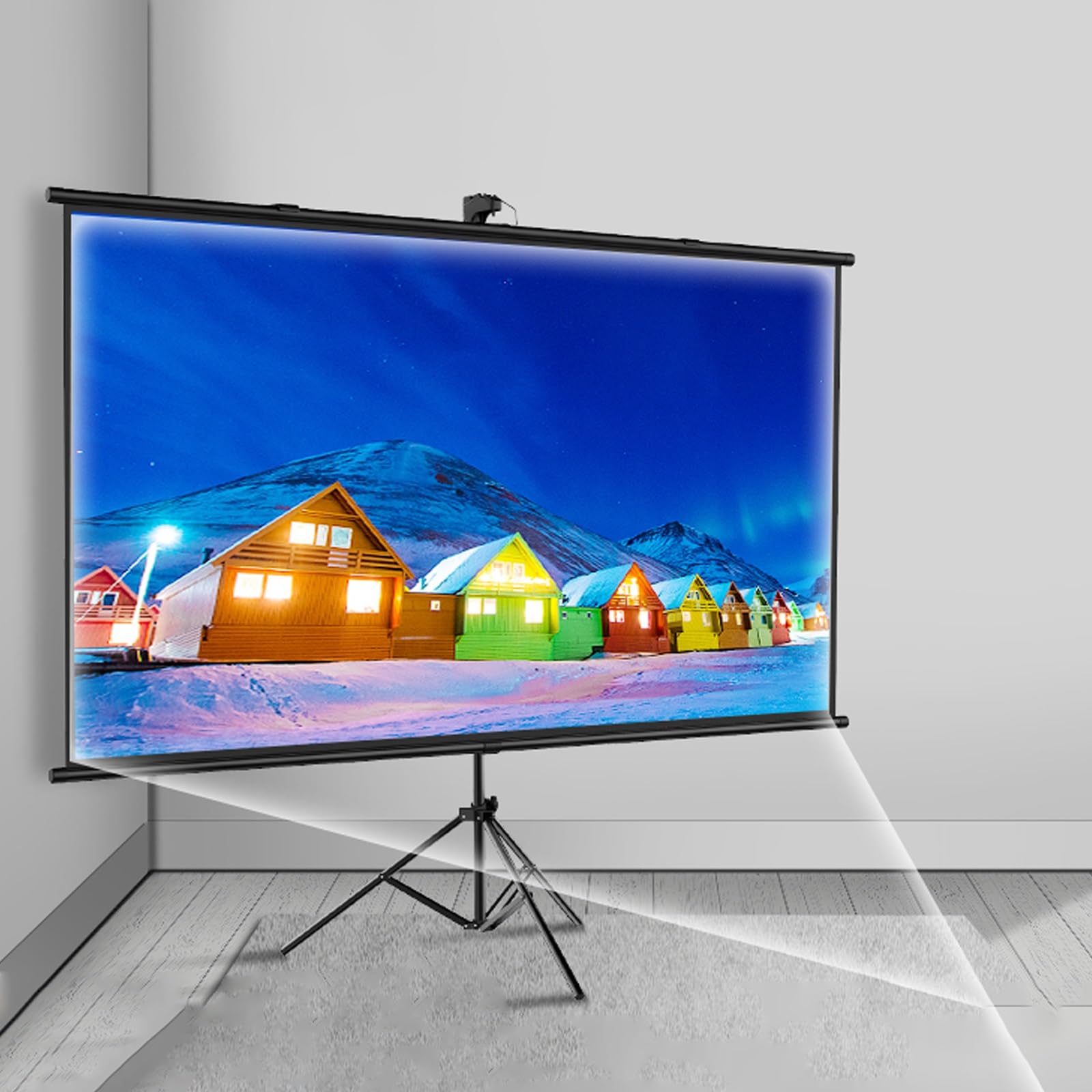 Tripod Screen 60", 72" Schermo Proiettore con Supporto, Treppiede Regolazione Dell'altezza, Telo per Proiettore Portatile per Interni Ed Esterni，per Video Proiettori, 4:3, 16:9(4:3,72")