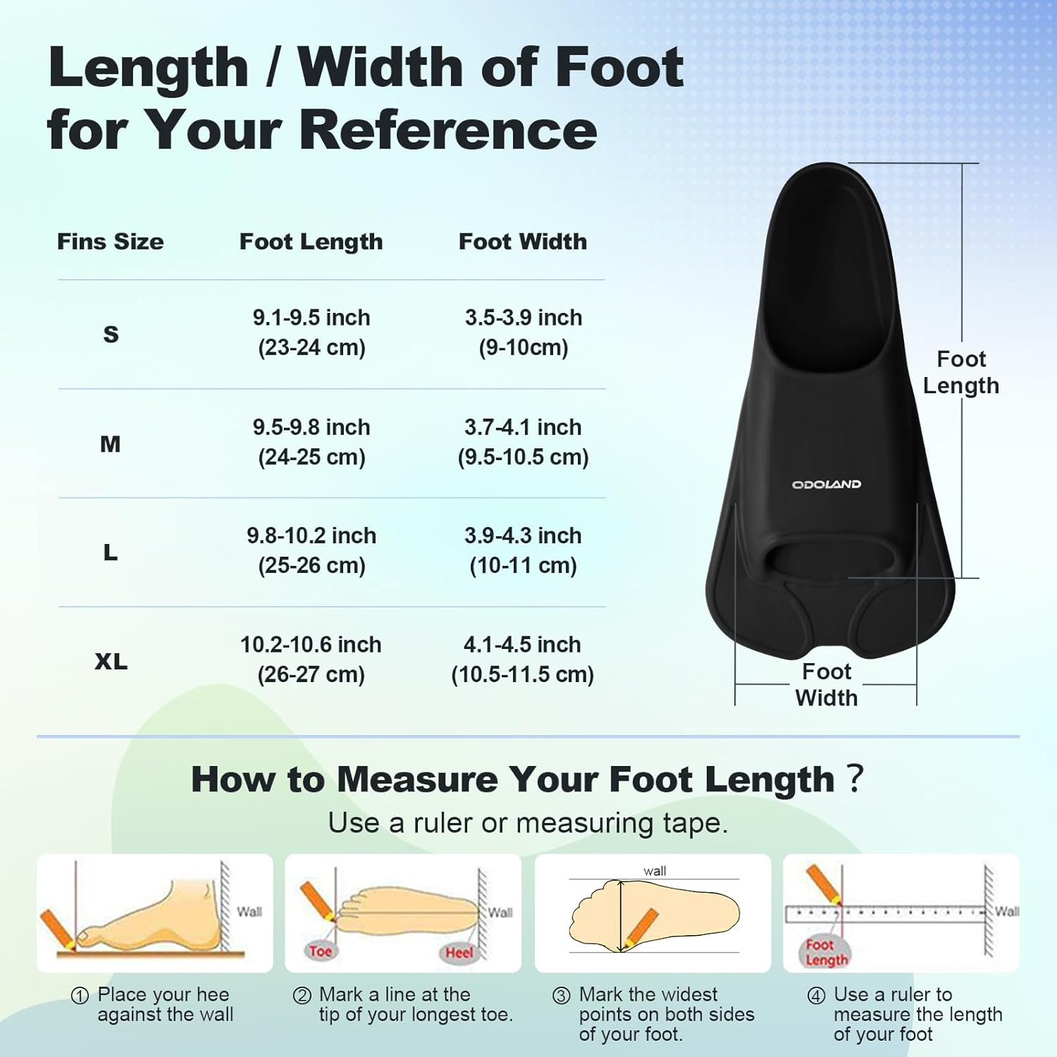 Odoland Snorkel Fins, Diving Fins for Adult, Full Foot Pocket Travel Size Swim Training Fins, Silicone Snorkeling Fins, Comfortable Flippers for Men Women