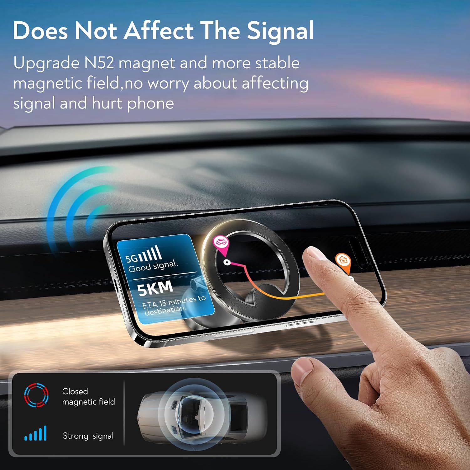 REYGEAK for Magsafe Car Mount,Magnetic Phone Holder for Car Dash,Hands Free 360°Rotation Phone Mount,Magnetic Car Stand for iPhone 15 14 13 12 Pro Max Plus Mini MagSafe Case image 4