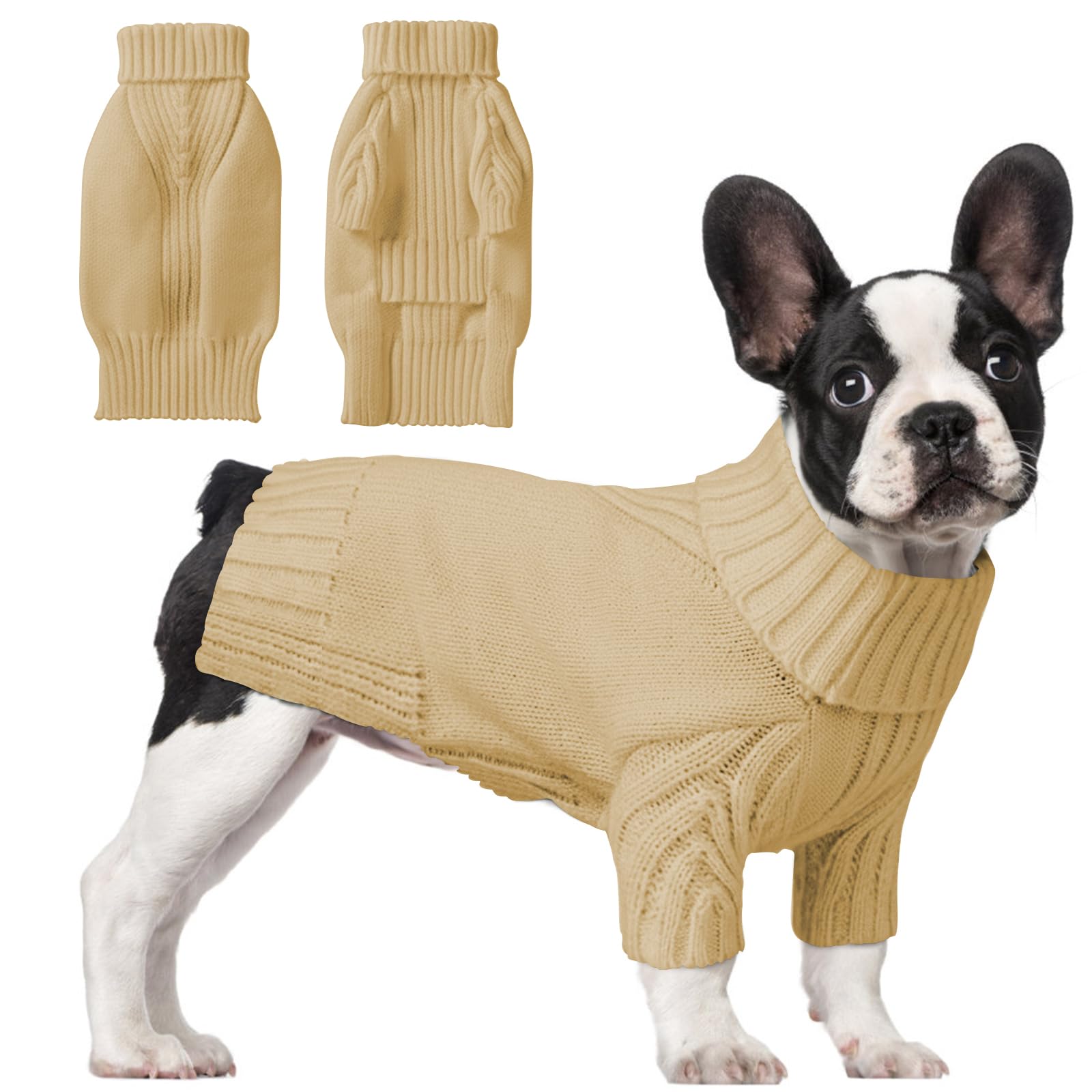 Photo 1 of *** BLUE *** Dog Sweaters for Small Medium Large Dog, Classic Turtleneck Pet Clothes Warm Thermal Doggy Winter Coat, Thick Double Knitting Collar Pullover Cold Weather Puppy Jacket for Indoor & Outdoor Wear Small