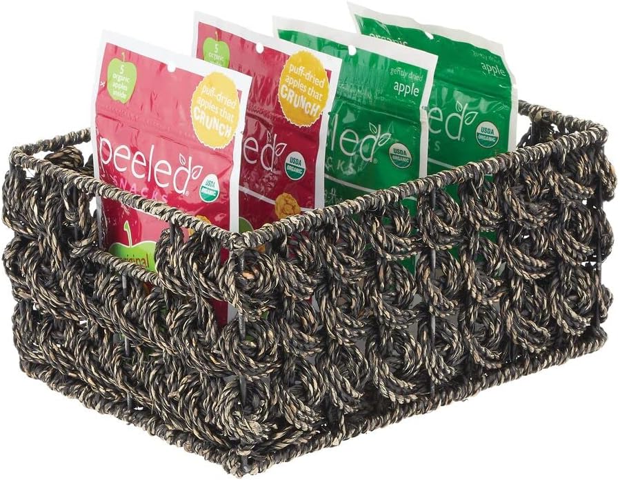 mDesign Set of 3 Wicker Storage Boxes — Small Wicker Baskets for Kitchen Storage and Organisation — Versatile and Compact Storage Baskets — Black Wash