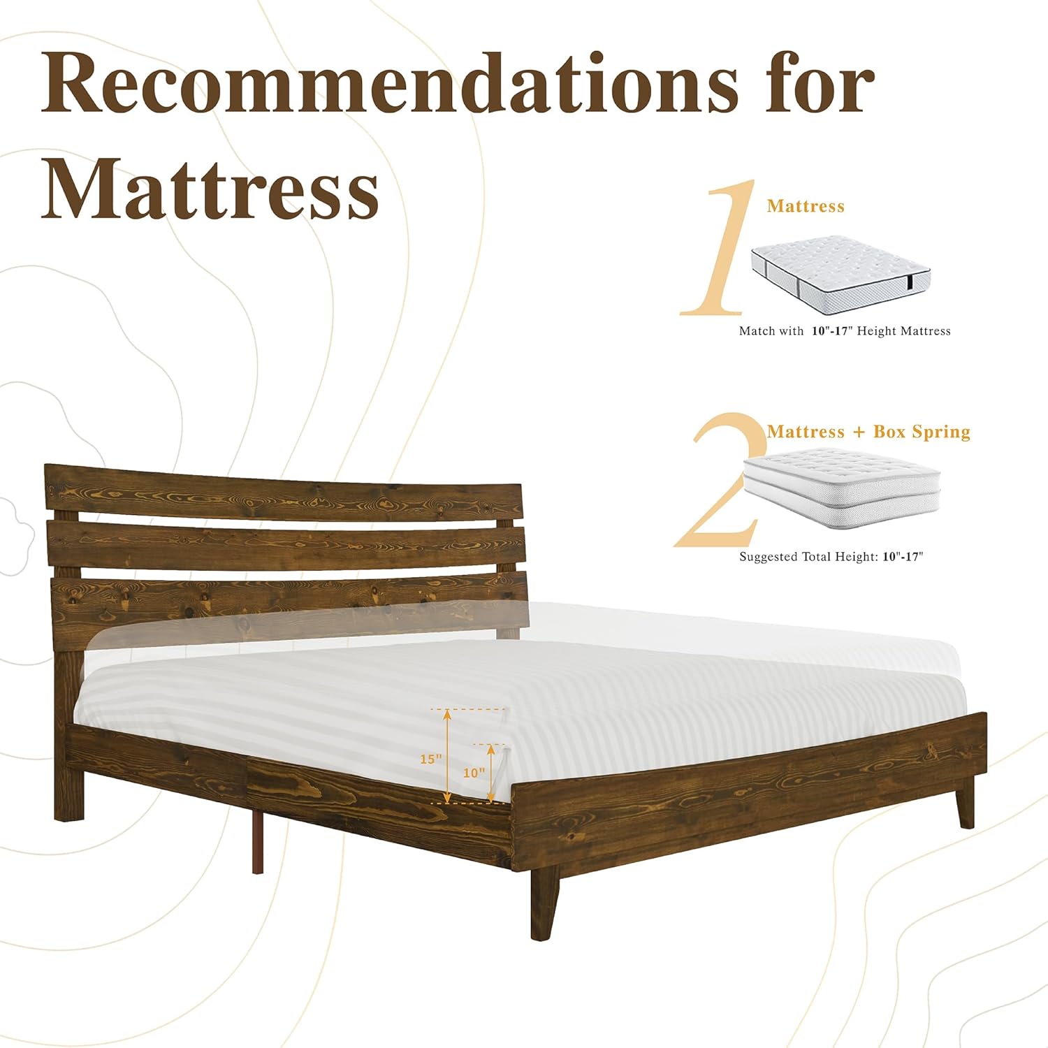 VanAcc King Size Solid Wood Bed Frame, Mid Century Platform Bed with Slatted Headboard, Wood Slat Support/No Box Spring Needed/Noise Free/Caramel