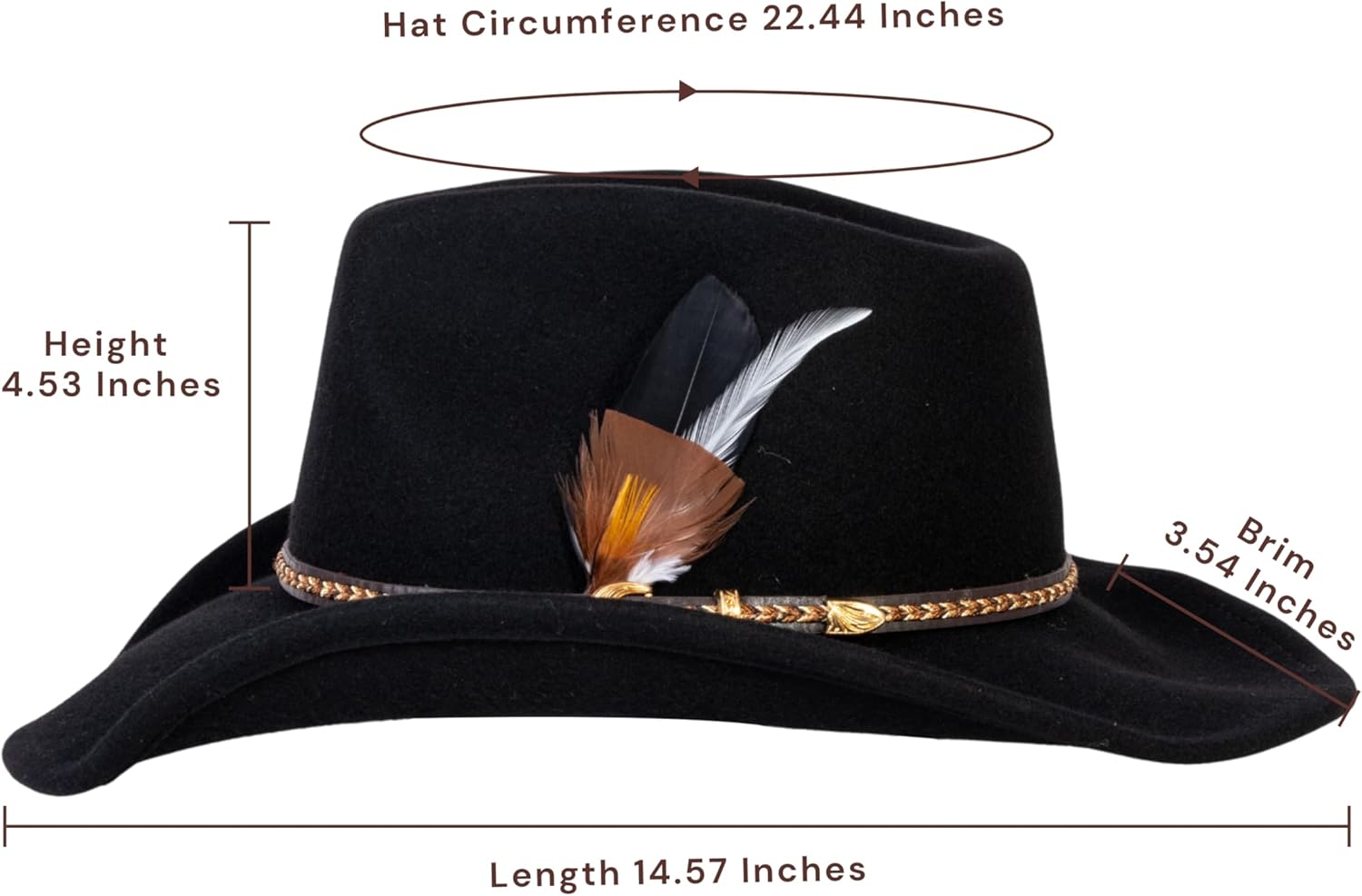 MIX BROWN Western Cowboy Hat for Men & Women 100% Wool Wide Brim Cowgirl Hats Outback Panama Rancher Felt Hat - Image 3