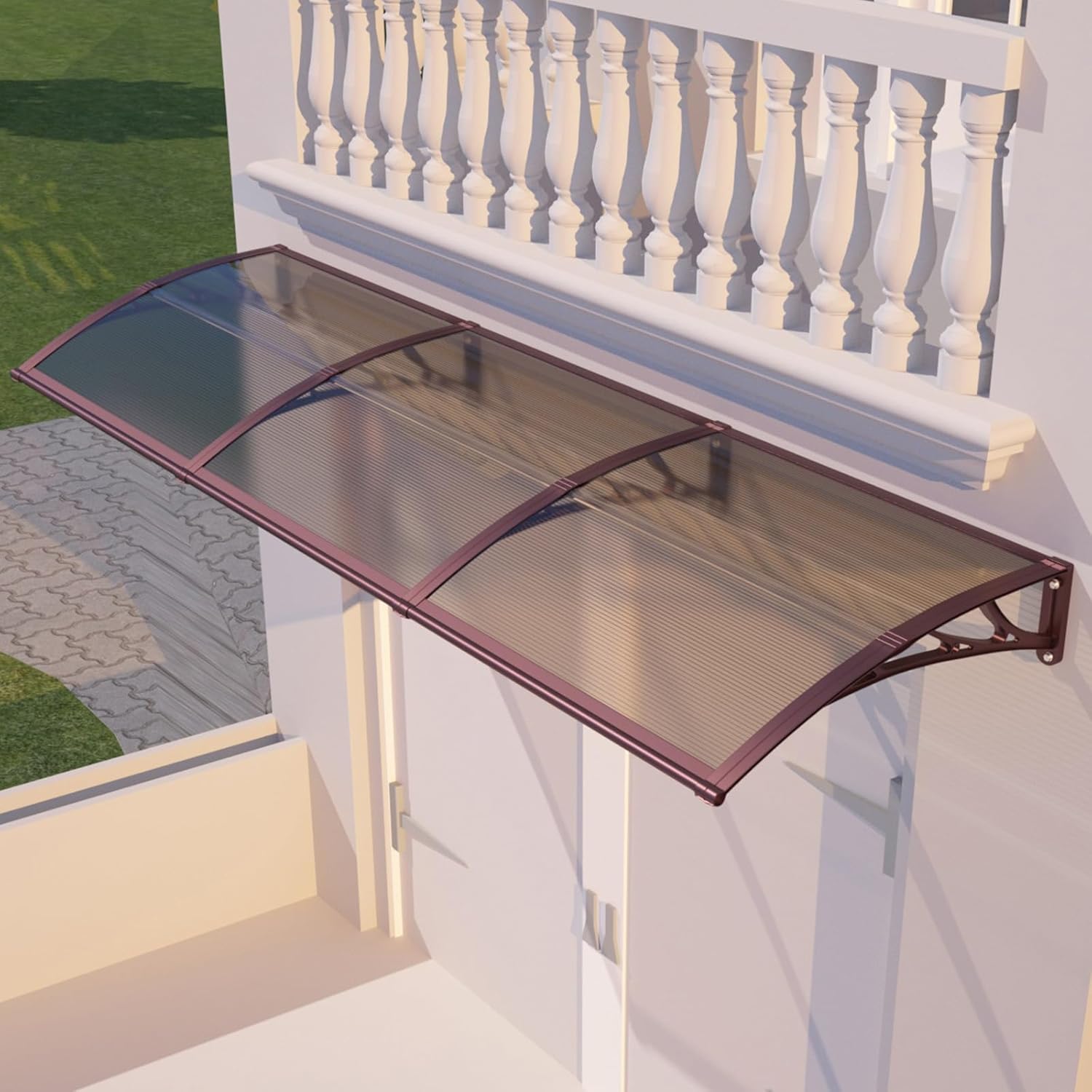 Awning for Door Entrance, 40x120 Inch Awnings for Patio, Durable Polycarbonate Window Awnings Exterior, UV Rain Snow Protection Canopy for House, Porch, Patio, Deck Brown bracket/brown panel 40x120Inch