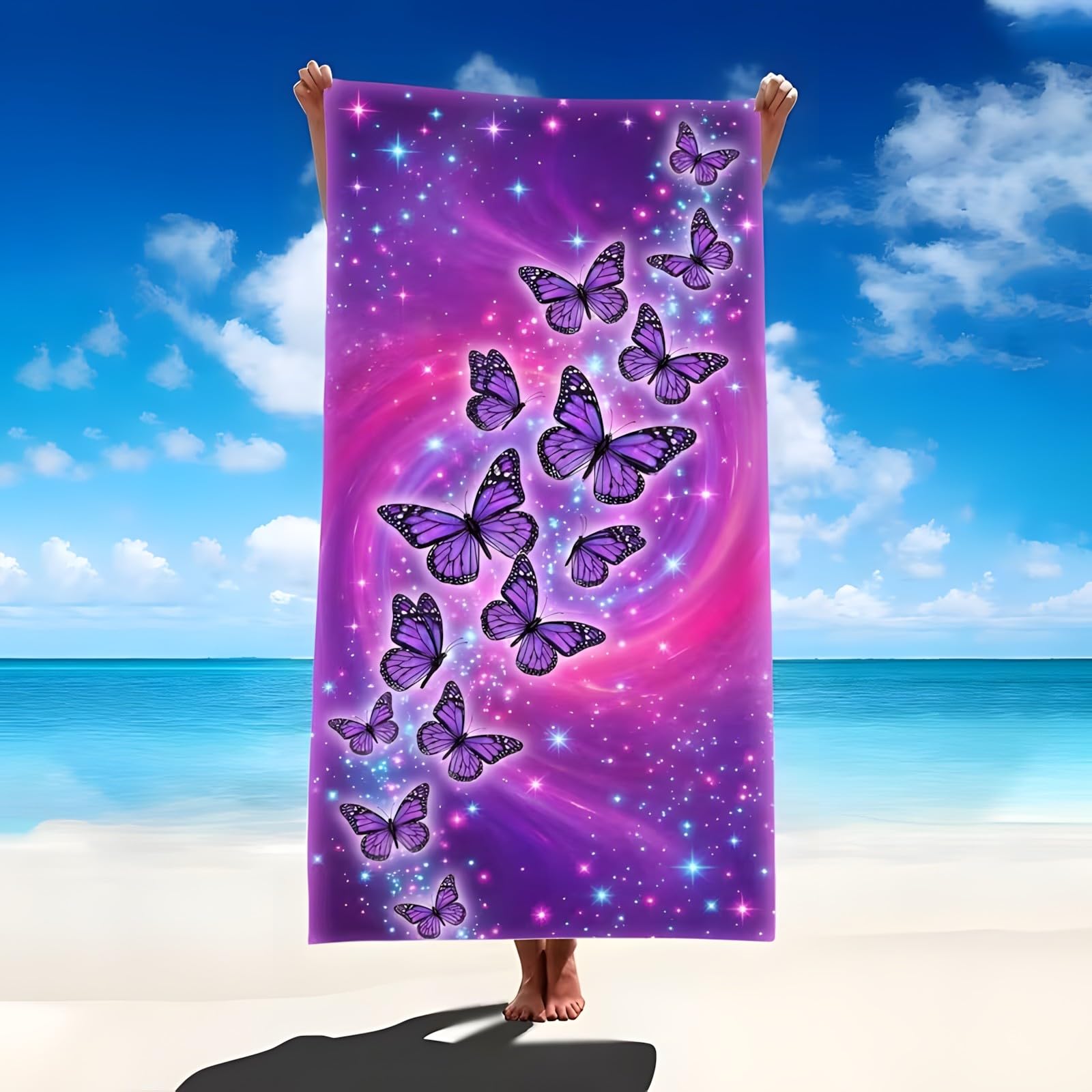 YZQGLHP Butterfly Microfibre Beach Towel Starlight Beach Bath Towel Quick Drying, Lightweight, Sand-Free, Durable, for Pool, Gym, Camping, Travel Towel 70x130cm
