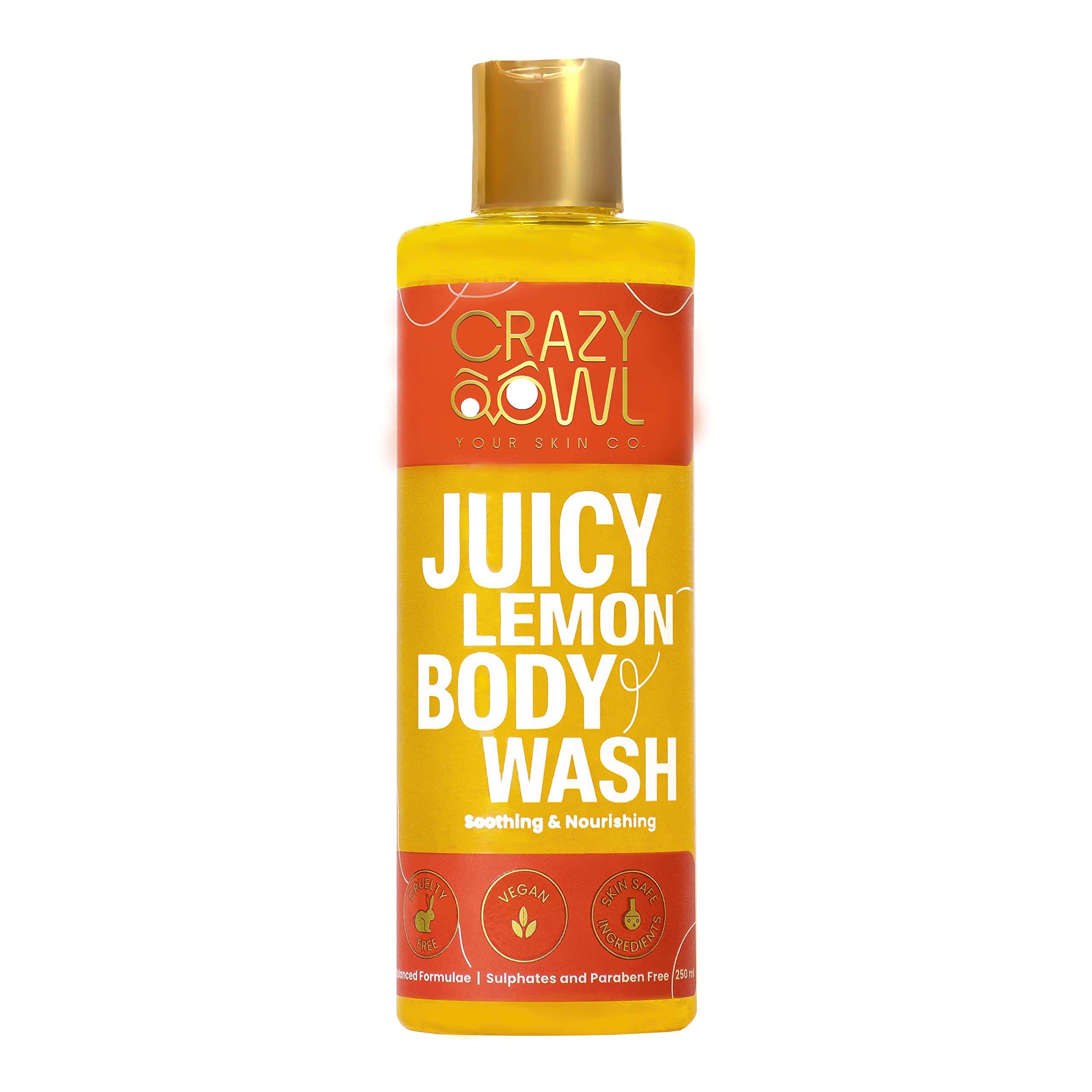 Crazy Owl Juicy Lemon Body Wash- Soothing & Nourishing, Refreshing Scents, Made with Glycerine For Softer, Smoother Skin, Soap Free, Paraben & Silicone Free, pH Balanced For All Skin Type, 250 ml