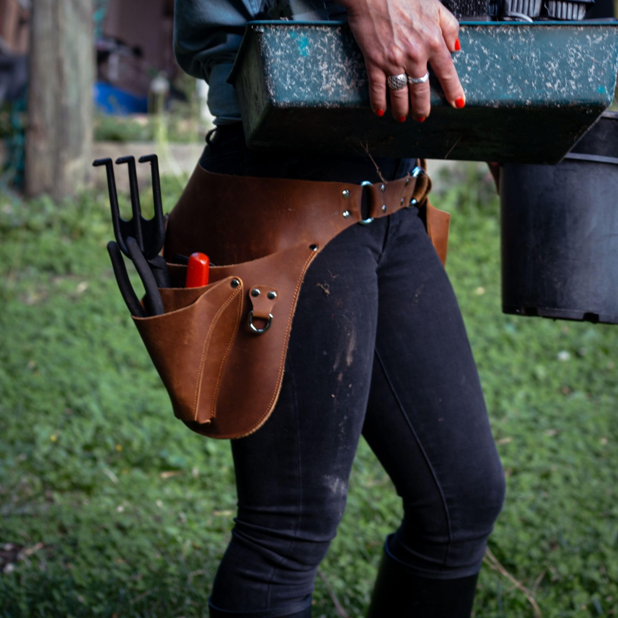 Leather Garden Tool Belt - Gardening Gifts for Women - Utility Belt Organizer Pouch - Gift for Gardeners and Florists - Image 3