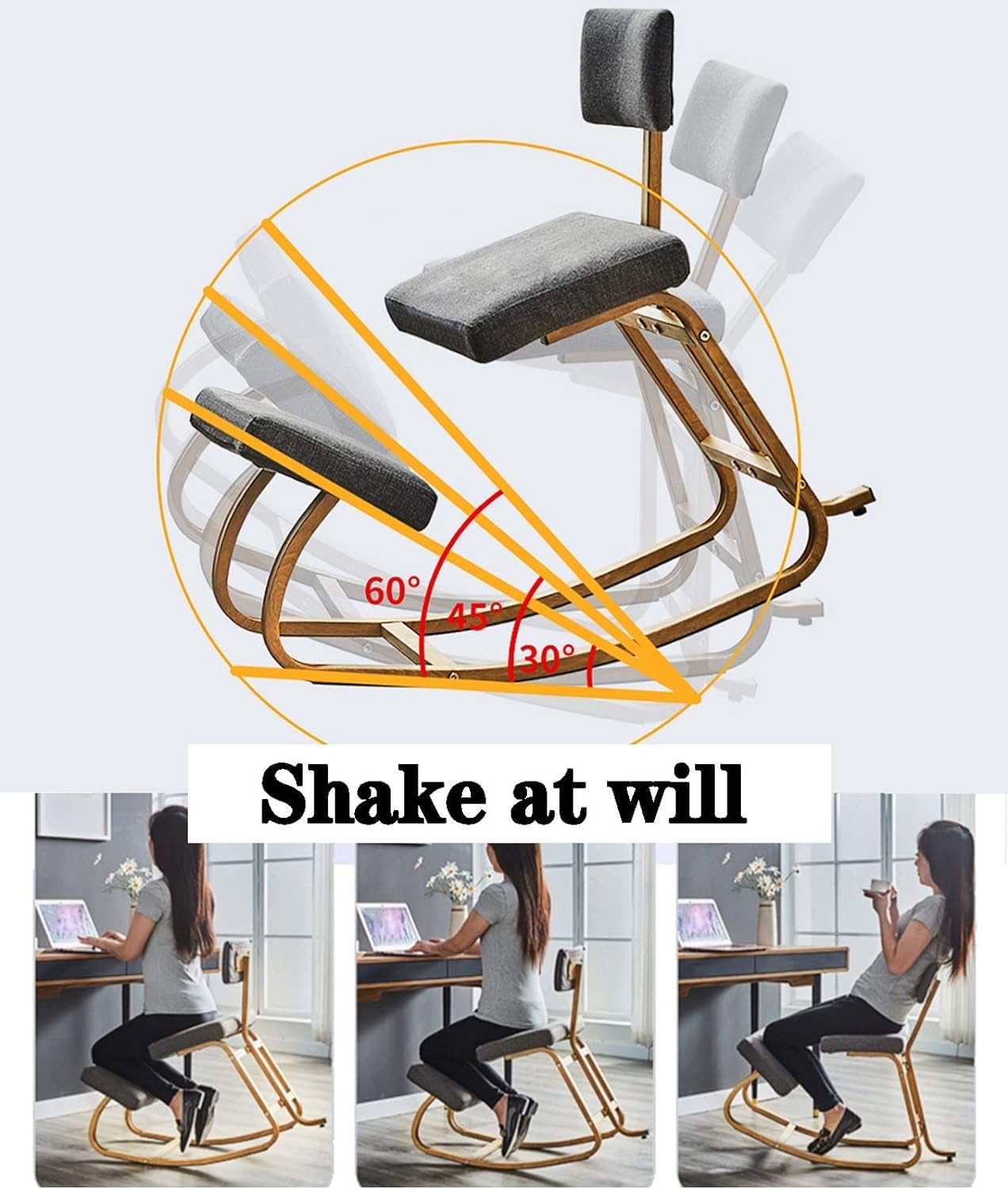 Generisch Beige, Kniestuhl Ergonomisch,Ergonomischer Kniestuhl,Bürostuhl Ergonomisch mit Rückenlehne,Korrektur der Haltung für Zuhause und Büro