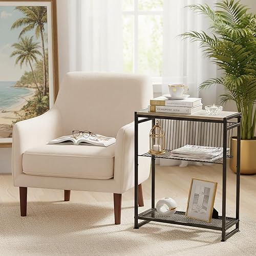 Miniatura 32 de Dulcii Mesa auxiliar pequeña para espacios pequeños - Mesa auxiliar delgada con revistero, mesa auxiliar estrecha para sala de estar, mesita de