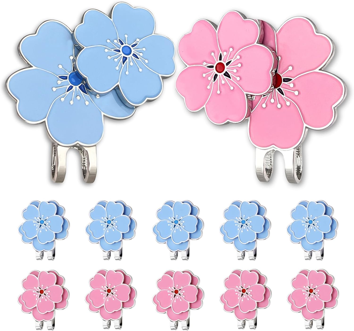 12 PCS Magnetic Golf Ball Marker with Hat Clip, Golf Hat Clips with Flower Shape Ball Markers for Women & Men Golfers