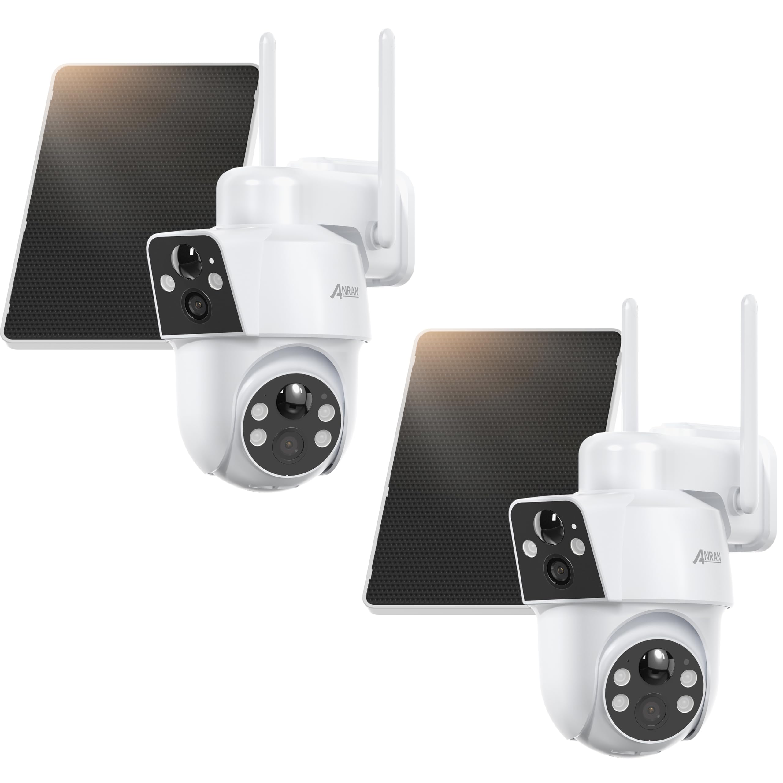 ANRAN 360°/180° PTZ Cámara de Seguridad Solar, 2 En 1 Doble Lente Cámara Vigilancia Wi-Fi Exterior con Visión Nocturna en Color, Detección de Movimiento PIR, Audio Bidireccional