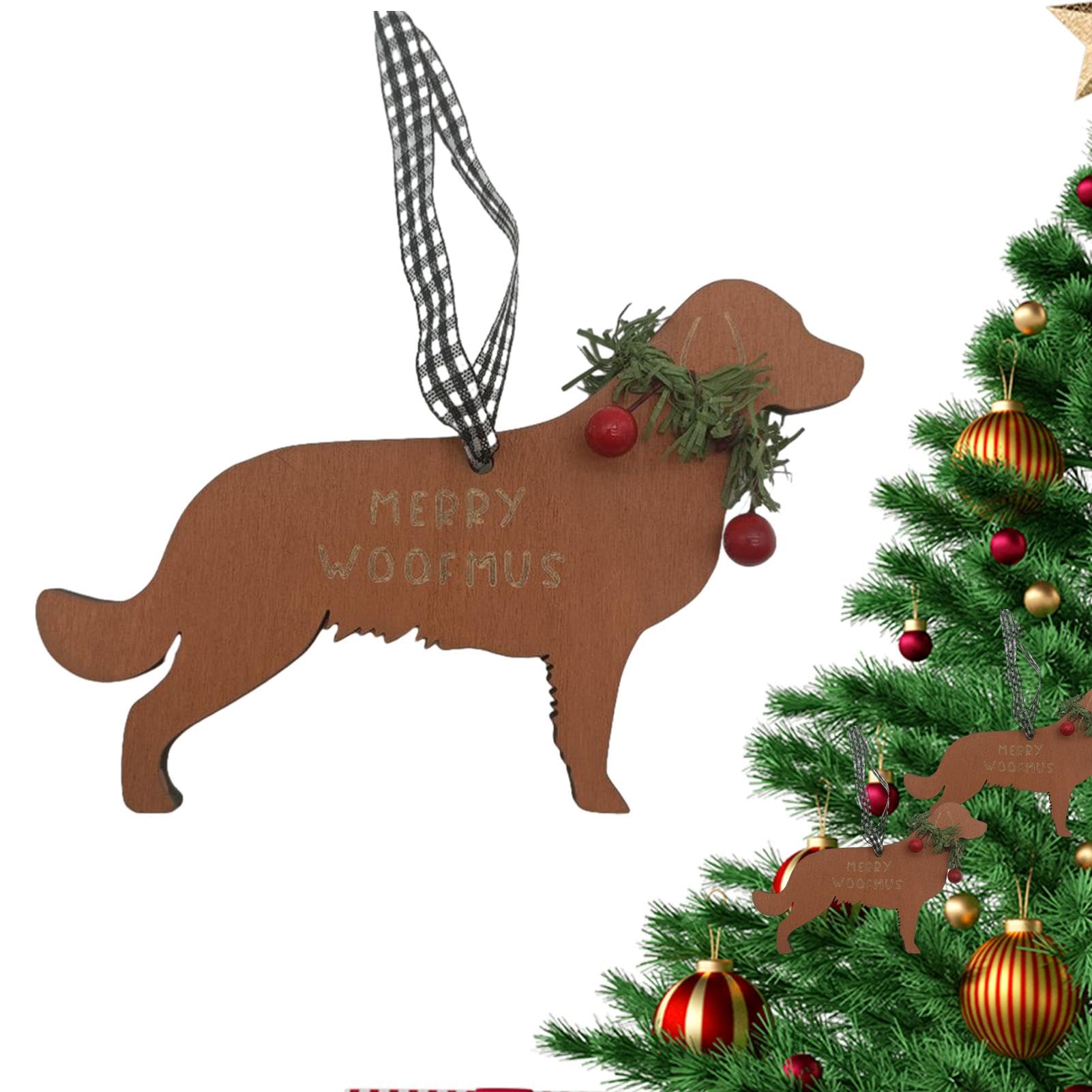 XIAOXIAOYU Adornos navideños para Perros para árbol,Adornos navideños para Perros | Adorno navideño Decorativo | Colgantes de Madera para árbol de Navidad con Corona de Perro, Adornos Colgantes para