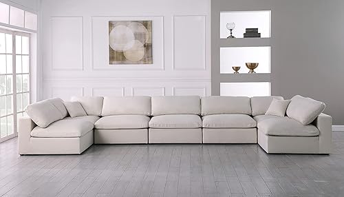 Miniatura 4 de Meridian Furniture 602Cream-Sec7B - Colección de felpa contemporánea con relleno de plumón de terciopelo tapizado modular en forma de U para 7
