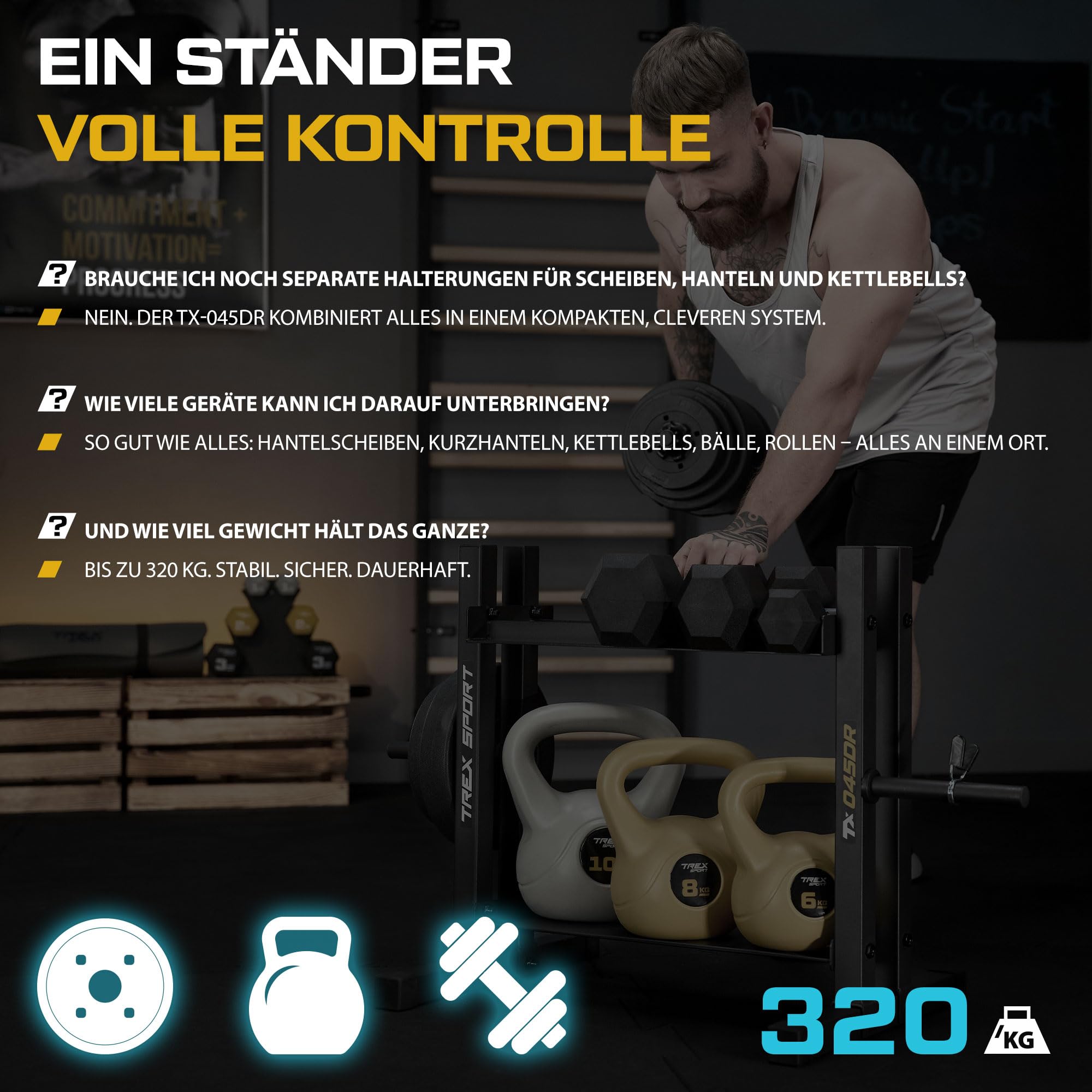 TREX SPORT Hantelablage Gewichteständer bis 320 kg, rutschfest TX-045DR | Stahl Hantelständer für Hantelscheiben, Kurzhanteln, Trainingszubehör, stabil