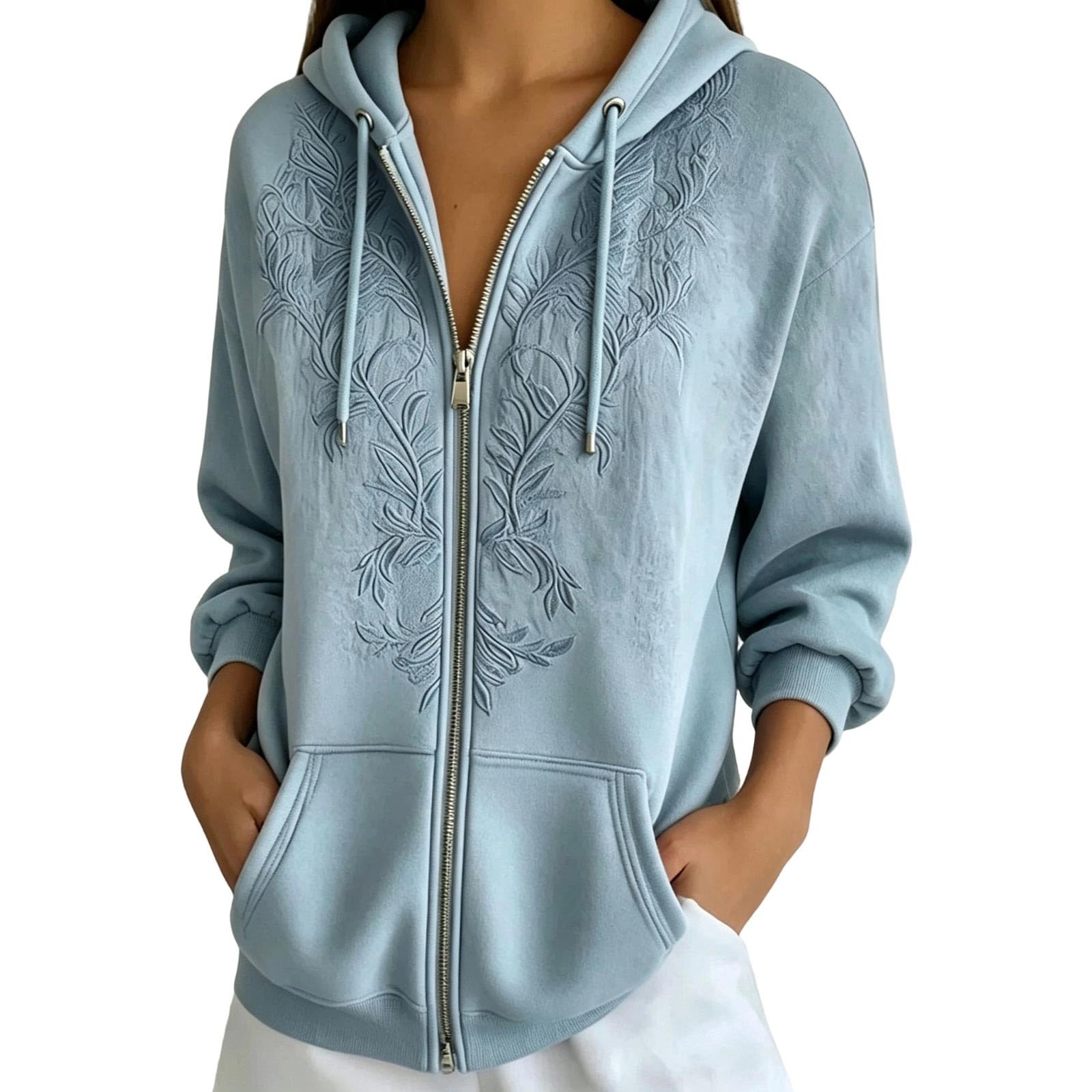 Sudadera con Capucha de Estilo otoñal con Estampado Floral y Cremallera, AB
