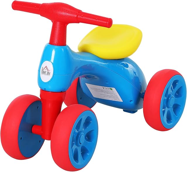 HOMCOM Baby Balance Bike Toddler for Aged 1.5-3 Years Training Walker Smooth Rubber Wheels Ride on Toy Storage Bin Gift for Boys Girls Blue Red