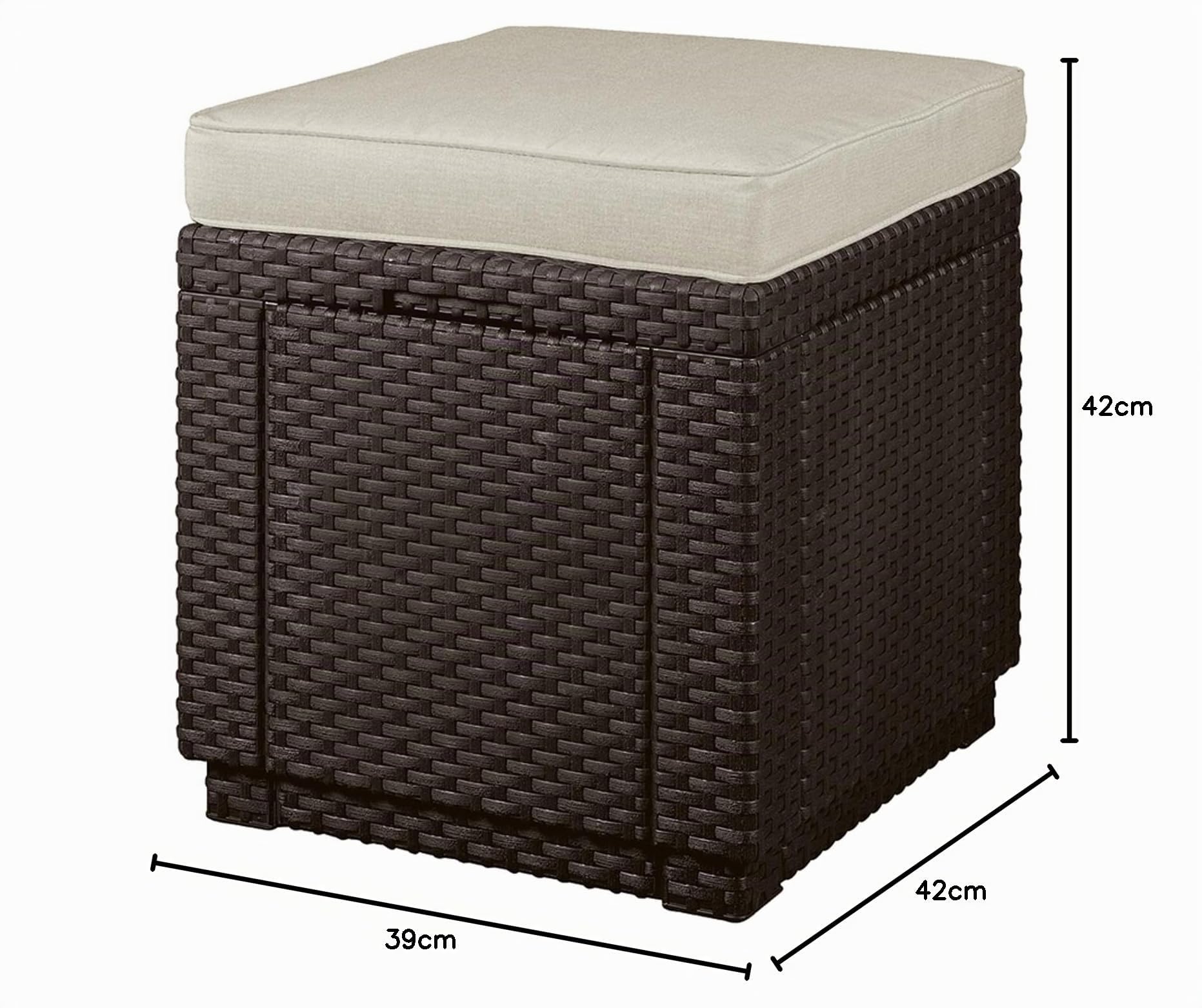 Keter Cube with Cushion Hocker mit Stauraum inkl. Kissen 42 x 42 x 39cm Braun/beige, 258810