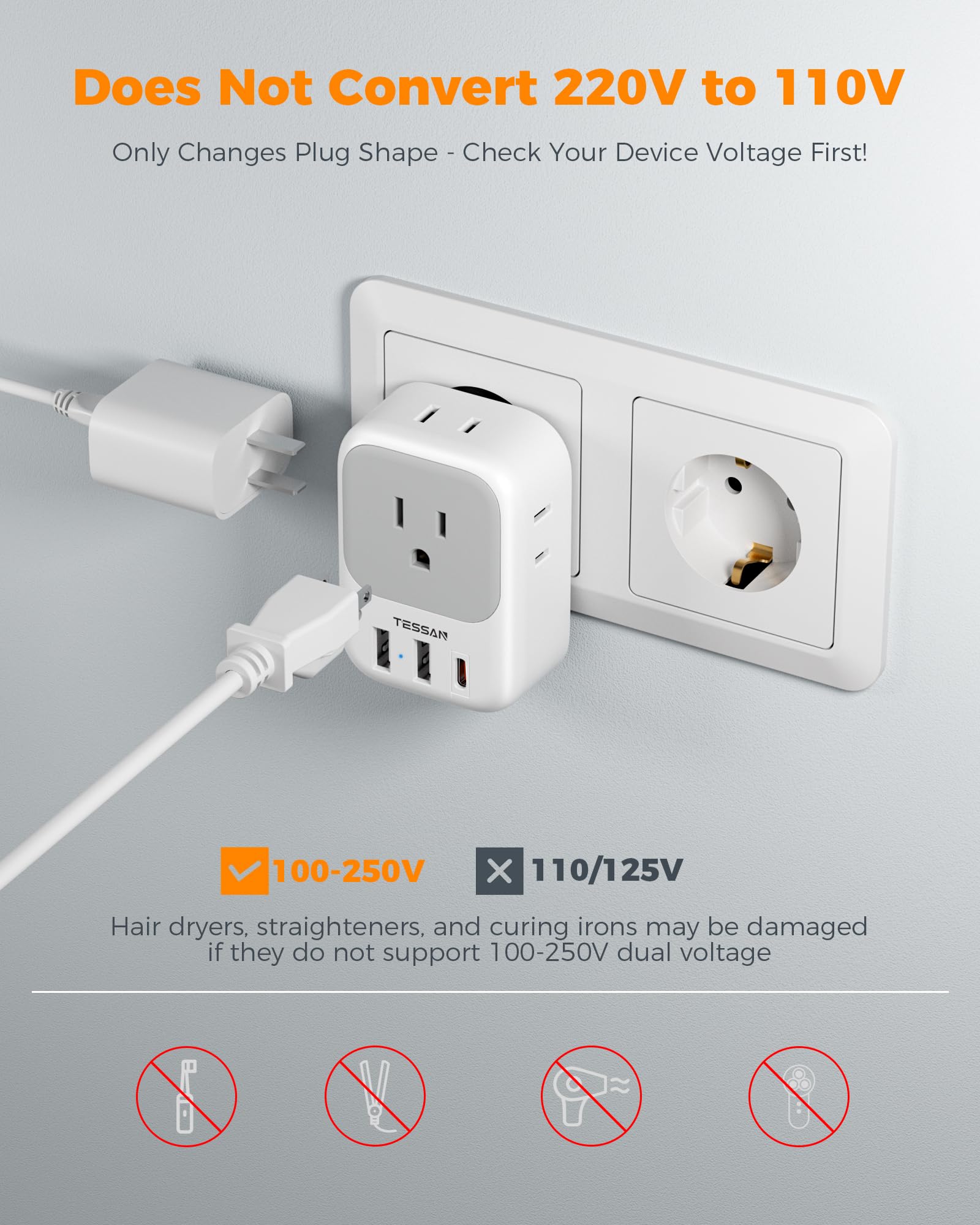 TESSAN 3-Pack European Travel Plug Adapter -2 TESSAN 3-Pack European Travel Plug Adapter -2