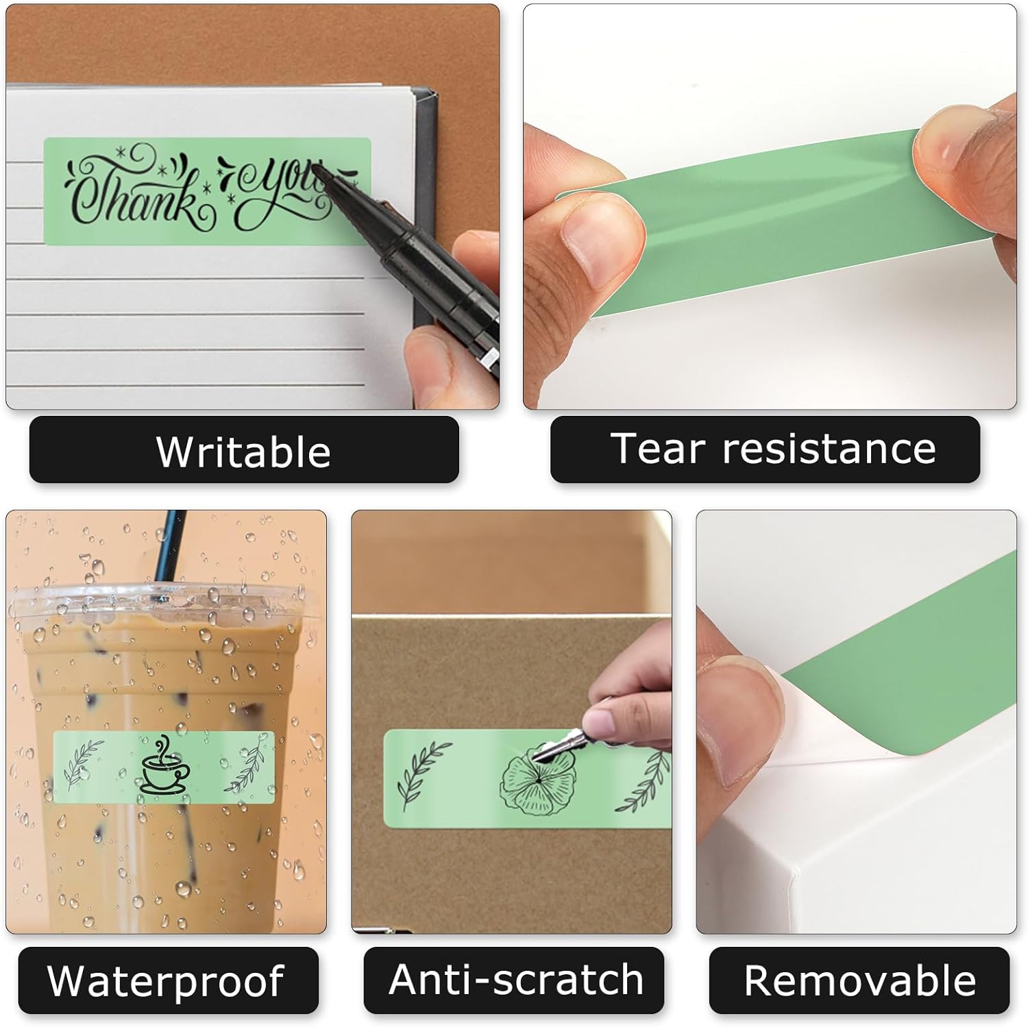 Green Direct Thermal Labels Vinyl 3 × 1 Inch Self-Adhesive Rectangle Stickers Roll Waterproof Printer Decals Name Tag for QR Code DIY Office Address 500 PCS - Image 3