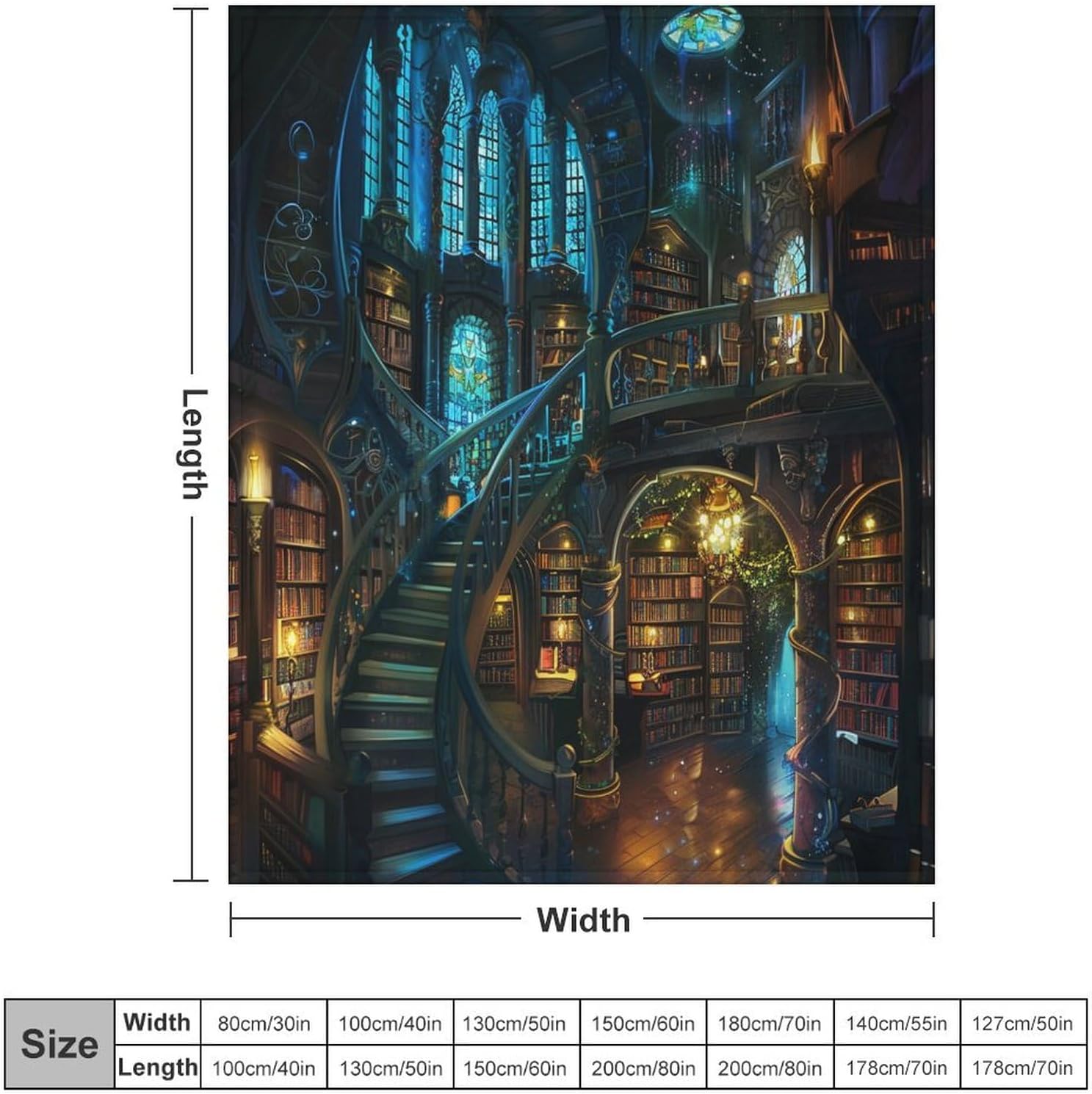 Medieval Library House Throw Blanket, Soft Cozy Warm Flannel Fantasy Staircase Bookshelf Blanket for Couch Sofa Bed, 40"x50"