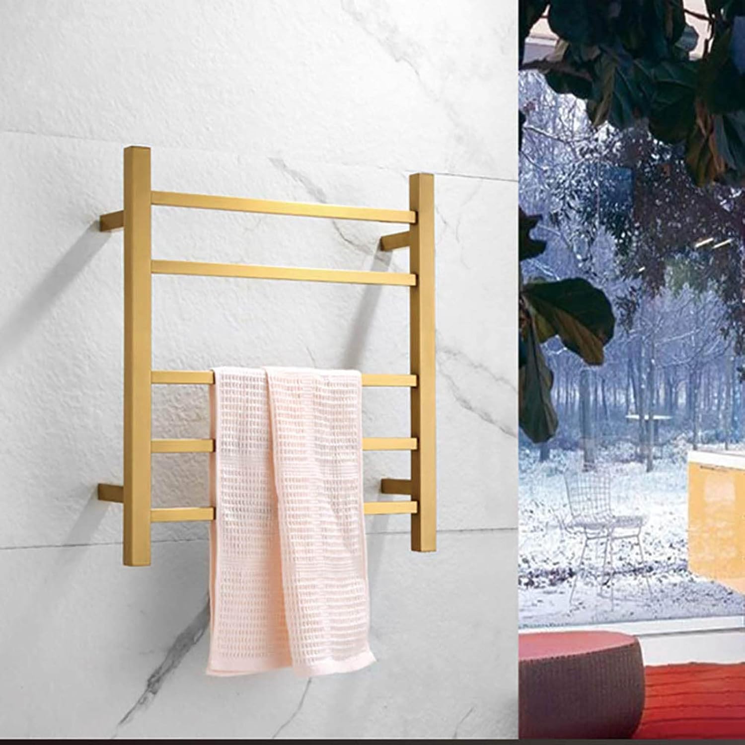 Straight Heated Towel Rail Electric Heated Towel Rack Heating Towel Rail Electric Heated Clothes Warmer Rack Free Standing Wall Mount Radiator Towel Warmer Brushed Gold (Plug in) (Hardwired)