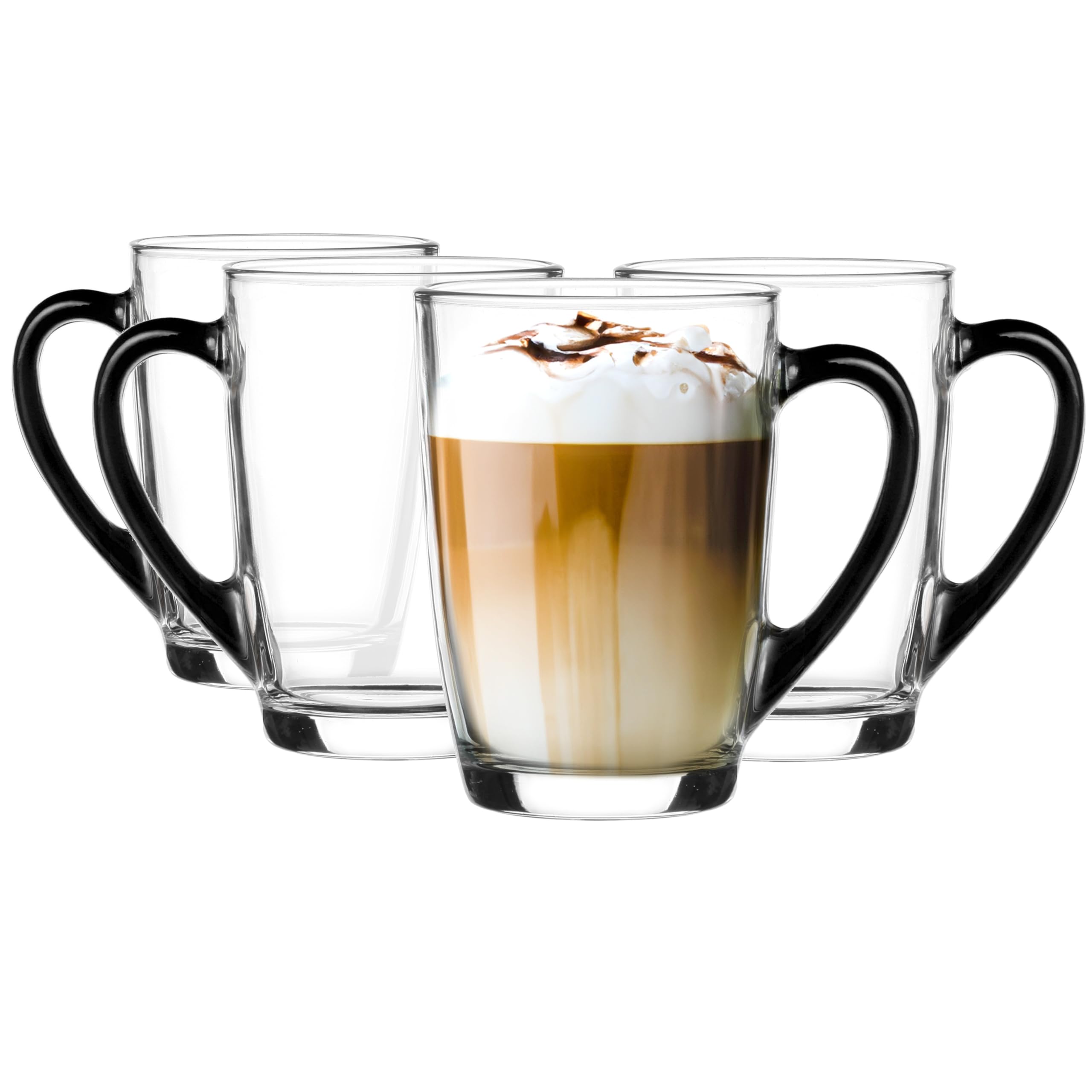 Glasmark KROSNO 1992 Bicchiere da caffè Bicchiere da caffè con manico Tazza in vetro da tè 300 ml Vetro robusto lavabile in lavastoviglie Manico nero lucido