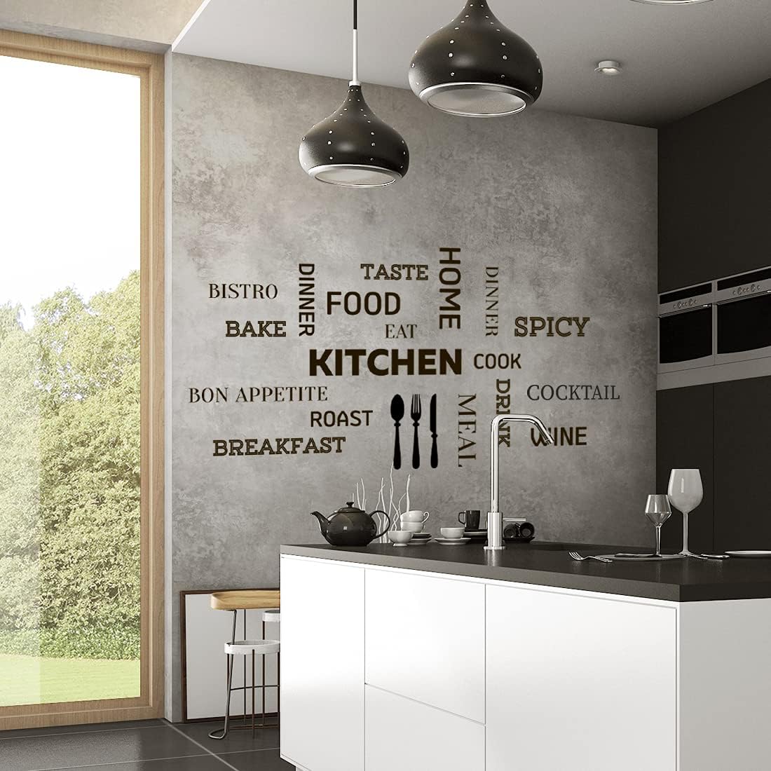 Kitchen Lettering Wall Art Stickers Quotes Sticker Sign Quote Family Walls Inspirational transfers Coffee Signs Vinyl Decal Mural Decoration Decor Home Words Decals Dining Room Saying Print Removable - Image 5