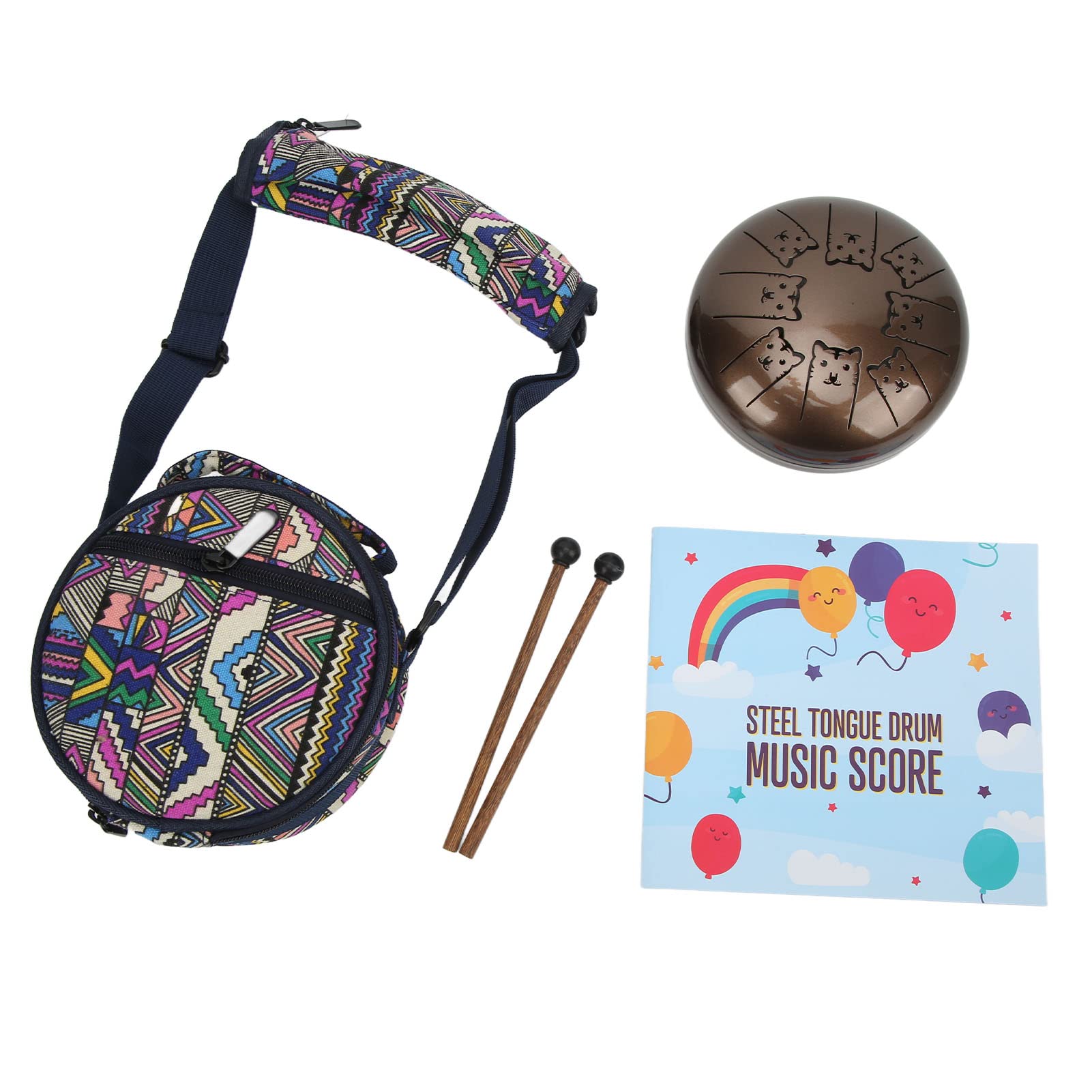 5.5in Tongue Drum 8 Tone, Steel Ti Alloy Hand Drum Set, Pattern, Percussion Instrument with Drumsticks and Protective Bag