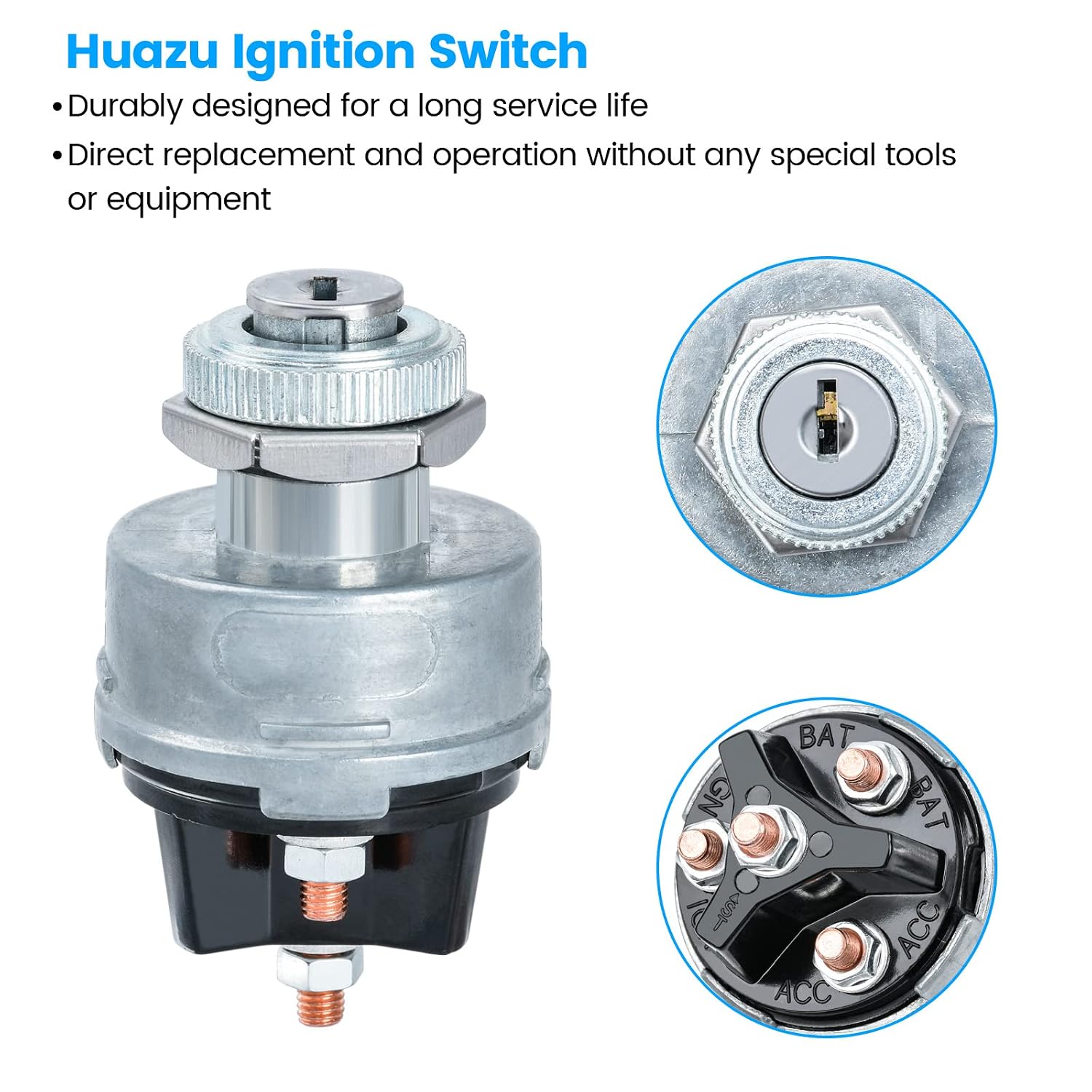 Huazu Ignition Key Switch for Car, Forklift, Truck, Tractor, Trailer - Universal 4-Position Starter Switch (Acc/Off/IGN/Start)
