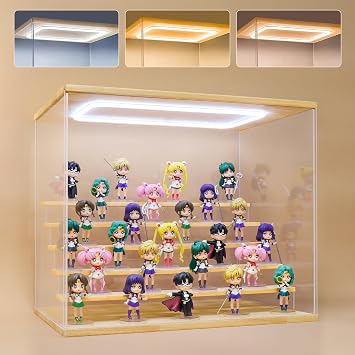 Clear Acrylic Display Case for Figure with Led Light, 6 Tier Display Stand Dustproof Showcase Display Cases for Collectibles Storage Organize BoxLarge 6 Tier-W*D*H-19.7"x12.6"x16.5"inches