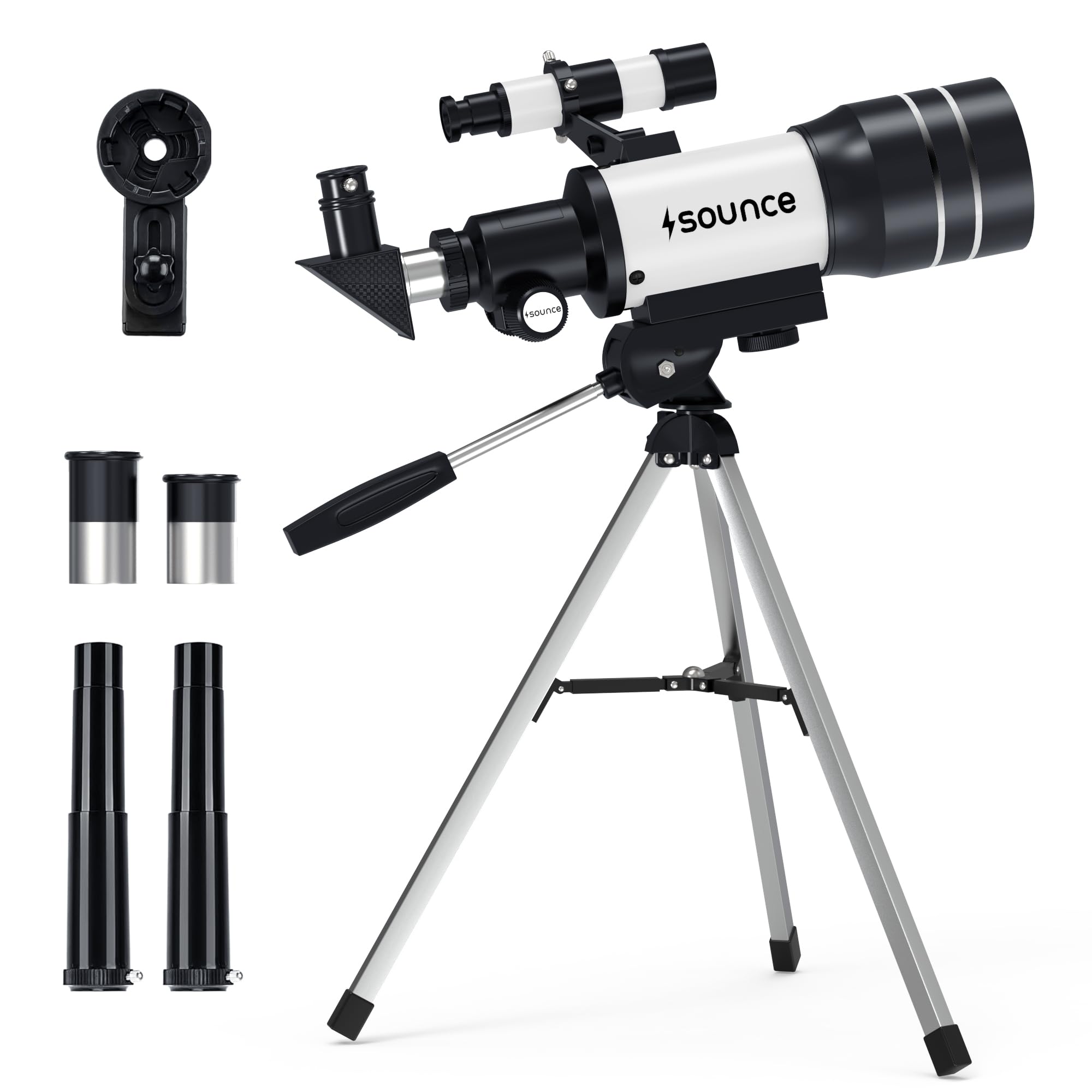 Sounce 70mm Astronomical and Sky Refractor Telescope with 150x Ultra Zoom Fully Coated Glass Optics Alt Az Mount compatible with 70mm Professionals to Explore Moon Planets Star Deep Sky Objects(Black)-image-38
