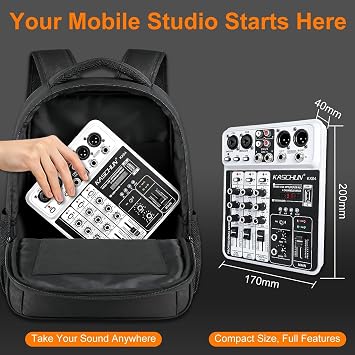 Professional 4-Channel DJ Audio Mixer, Bluetooth Sound Board with USB MP3 Input & 48V Phantom Power for Karaoke Podcasting Live Streaming Home Recording Guitar Bass Keyboard