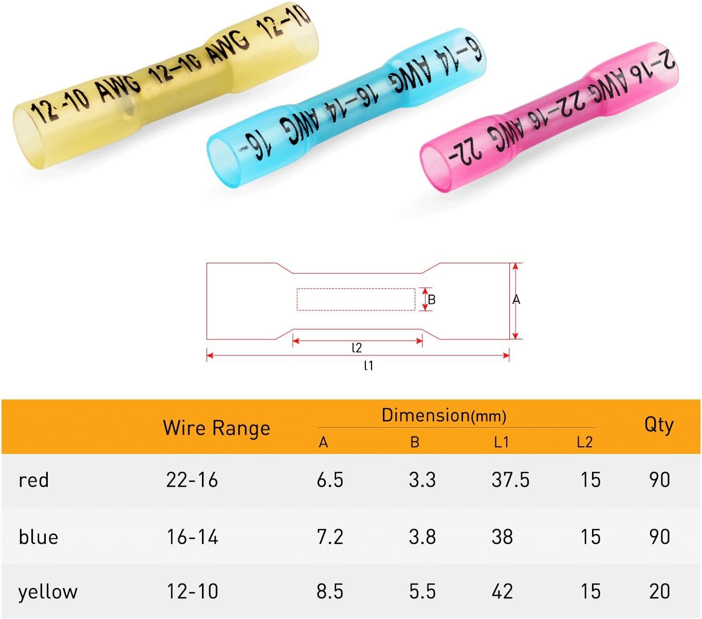 Nilight 50015R 200PCS Heat Shrink Butt Connectors – Waterproof Wire Connectors - Automotive Marine Grade Electrical Terminals – Crimp Butt Splice Terminal Kit,2 years Warranty : Automotive